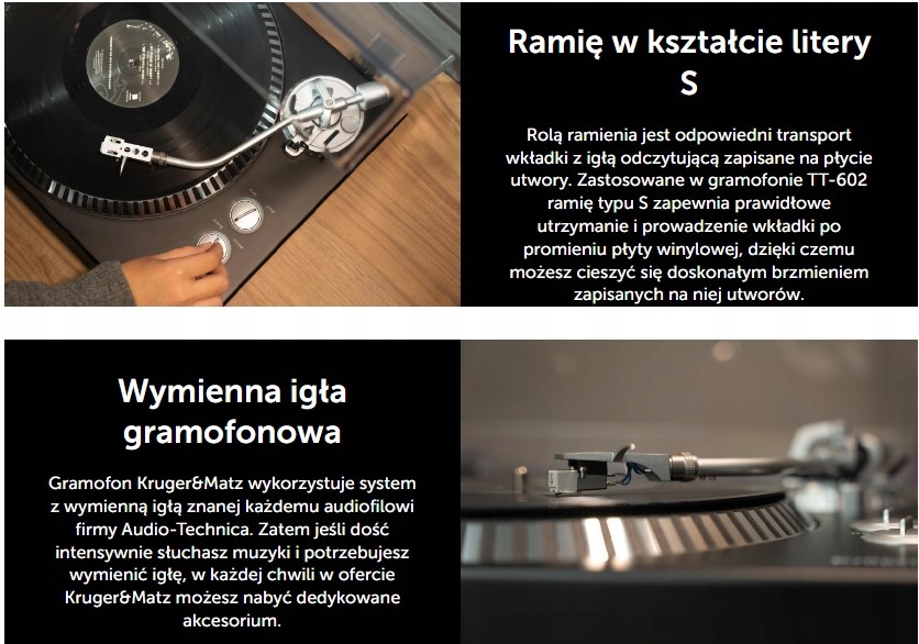 Gramofon Kruger&Matz model TT-602 Prędkość obrotowa (obr./min) 33 1/3 45