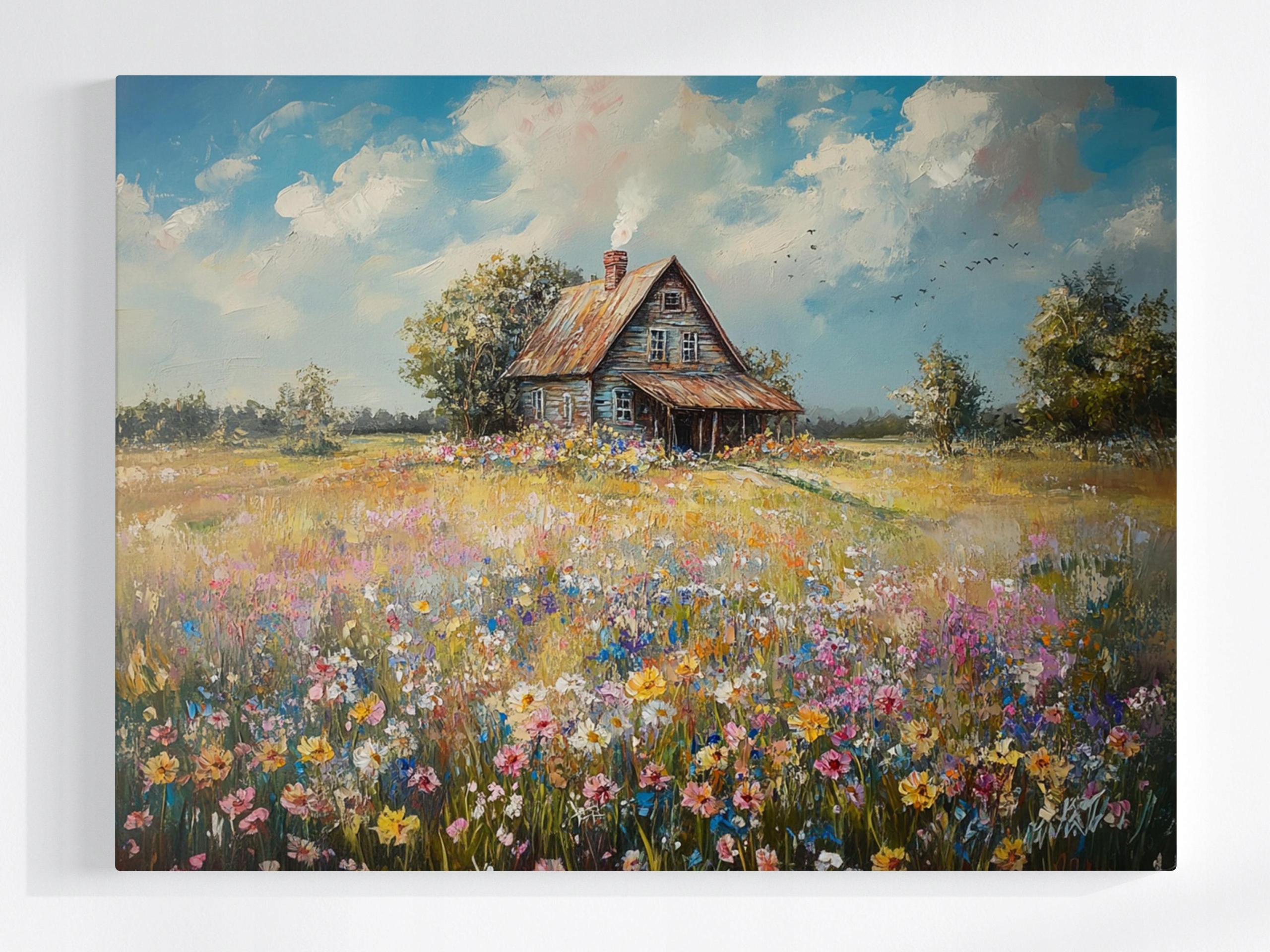 Obraz Na Plátně Canvas Krajina Vesnice Dům Chata Louka Květiny Jaro 100x75