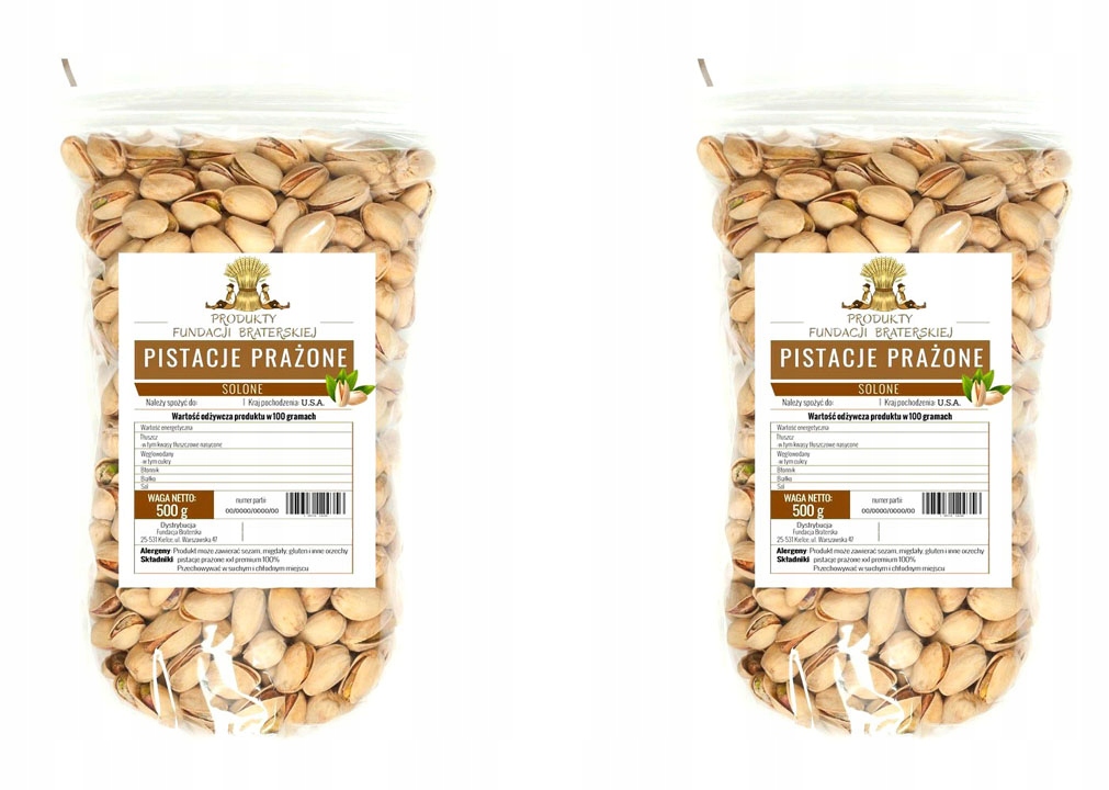 Pistacje Prażone Solone Duże Opakowanie 2x500g 1kg Fundacja Braterska