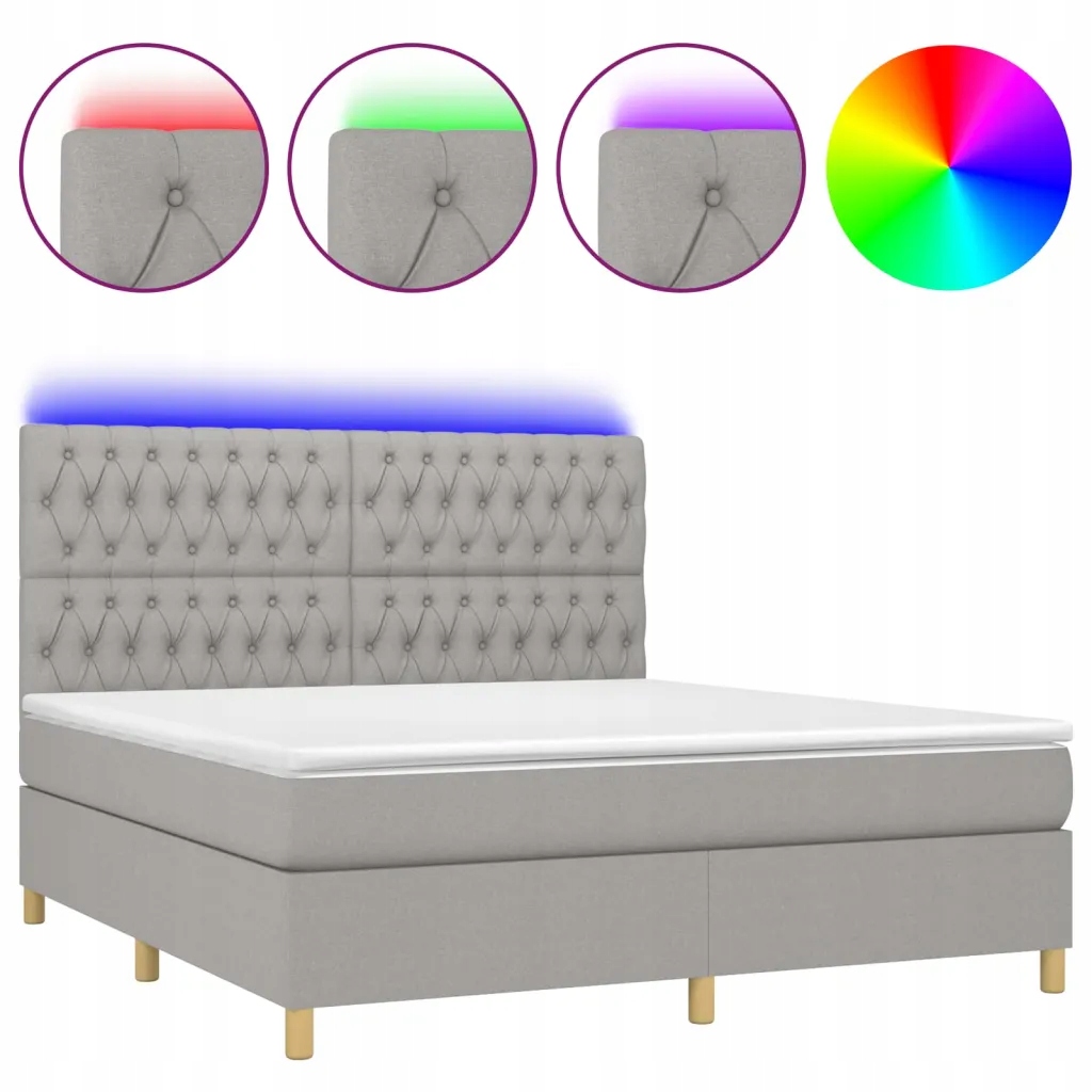Kontinentální postel s matrací 203x160x118/128 cm světle šedá Led