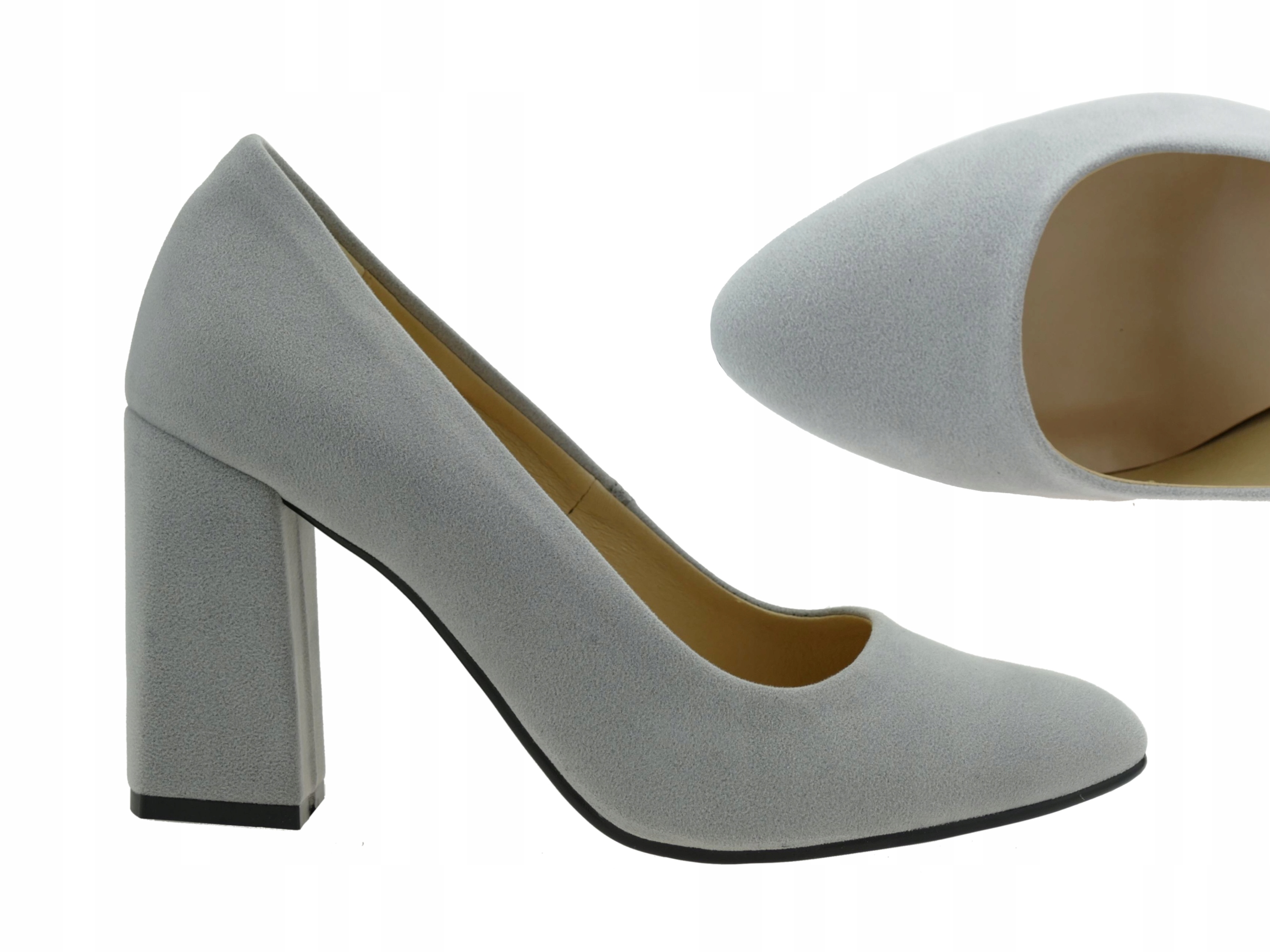 SZARE CZÓŁENKA DAMSKIE PÓŁBUTY ZAMSZOWE KLASYCZNE NA SŁUPKU R. 37