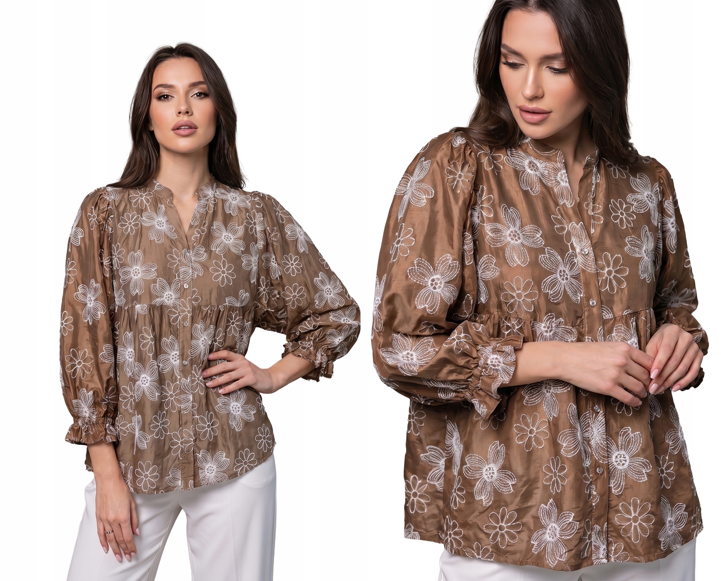 Elegantní Dámská Halenka Květiny Vyšívaná Stylová Lehká Premium Minth Béžová