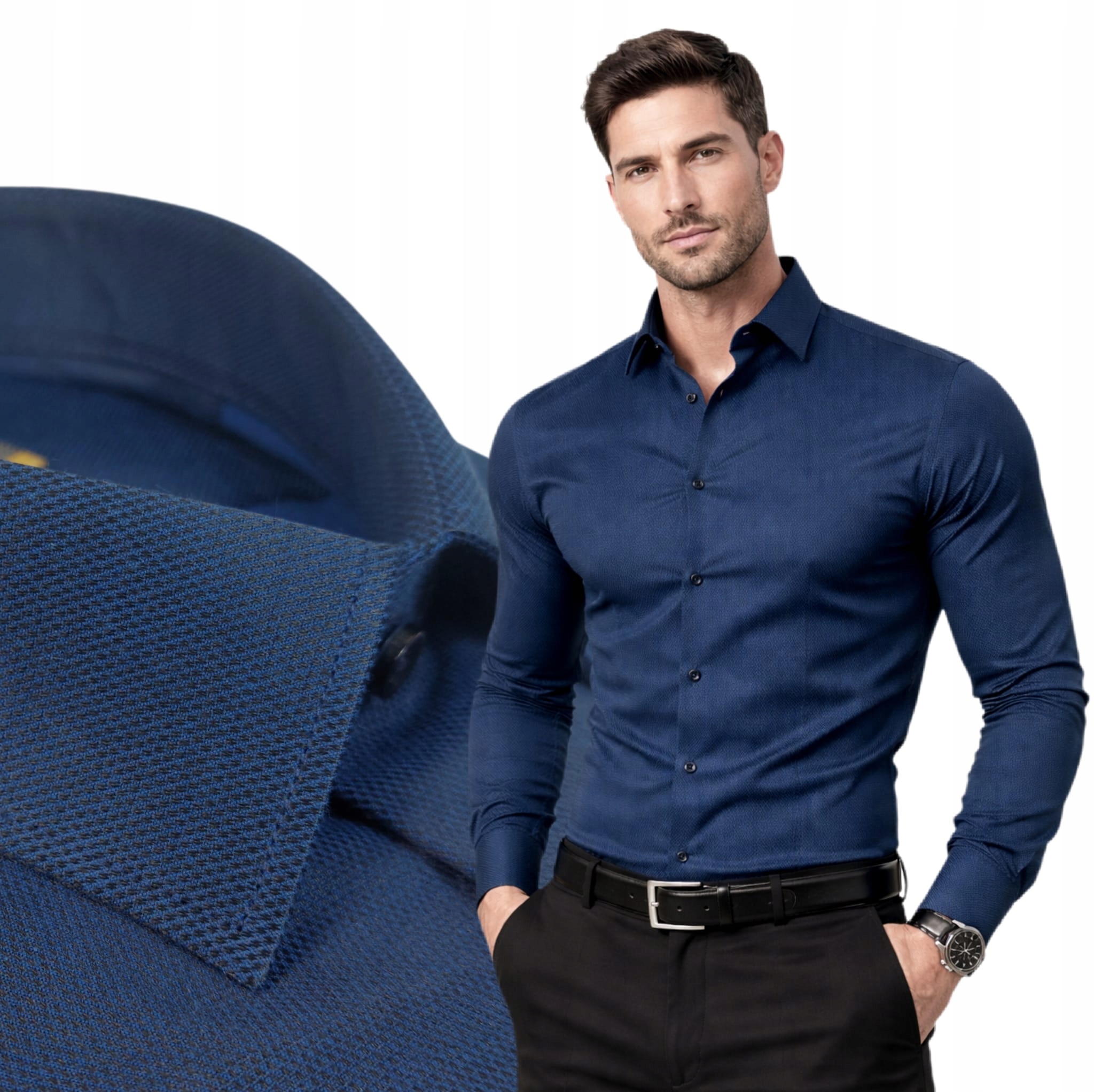 Pánská strukturovaná košile Lavier Námořnická Modrá – Elegantní Slim fit Bavlna L
