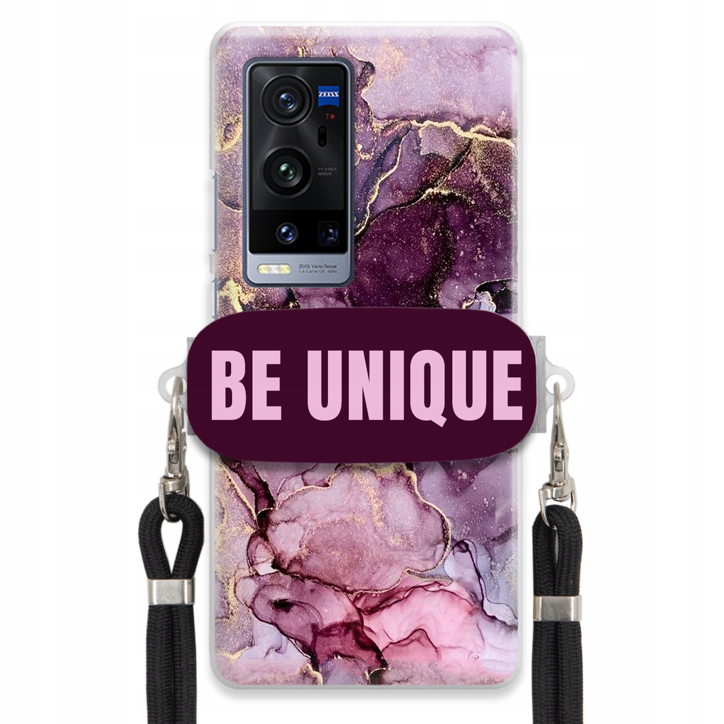 pouzdro na Vivo X60 Pro Plus Case Uchopovací šňůrka Černá Fialová Mramorová