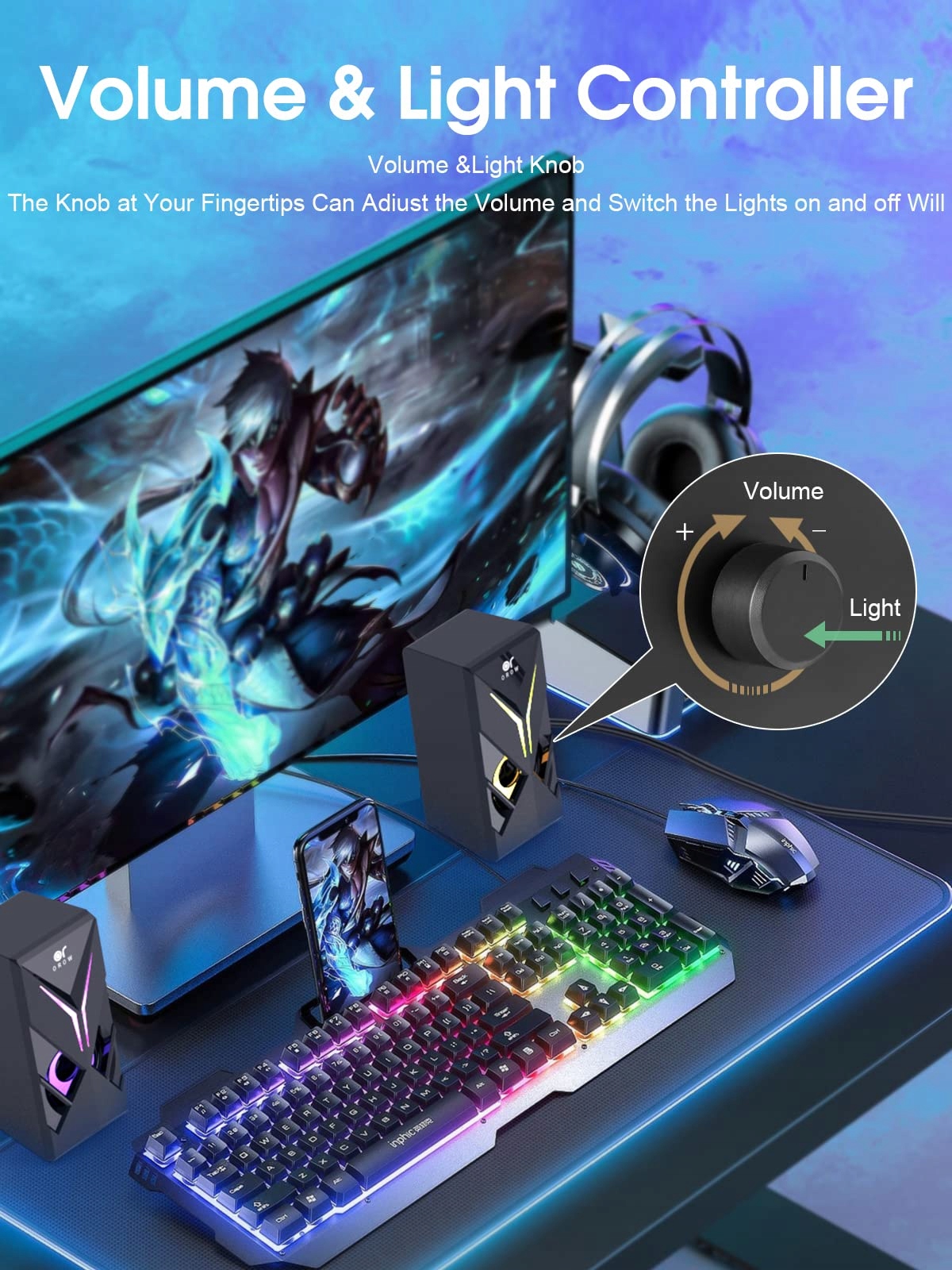 OROW Głośniki Gamingowe RGB 10W USB 35mm LED Do Komputera i PC — miniatura 6