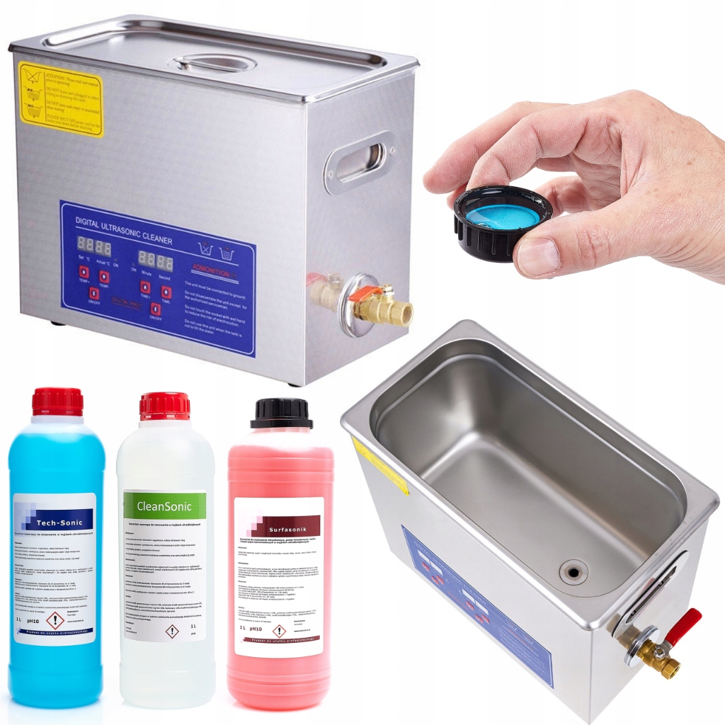 Myjka Ultradźwiękowa 6L 580W Wanna 3× Płyny Koncentrat Do Części