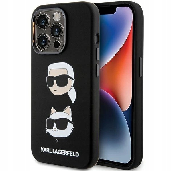 Silikonový Pouzdro Karl Lagerfeld s motivem hlavy Karla a Choupette pro iPhone 15 Pro Max