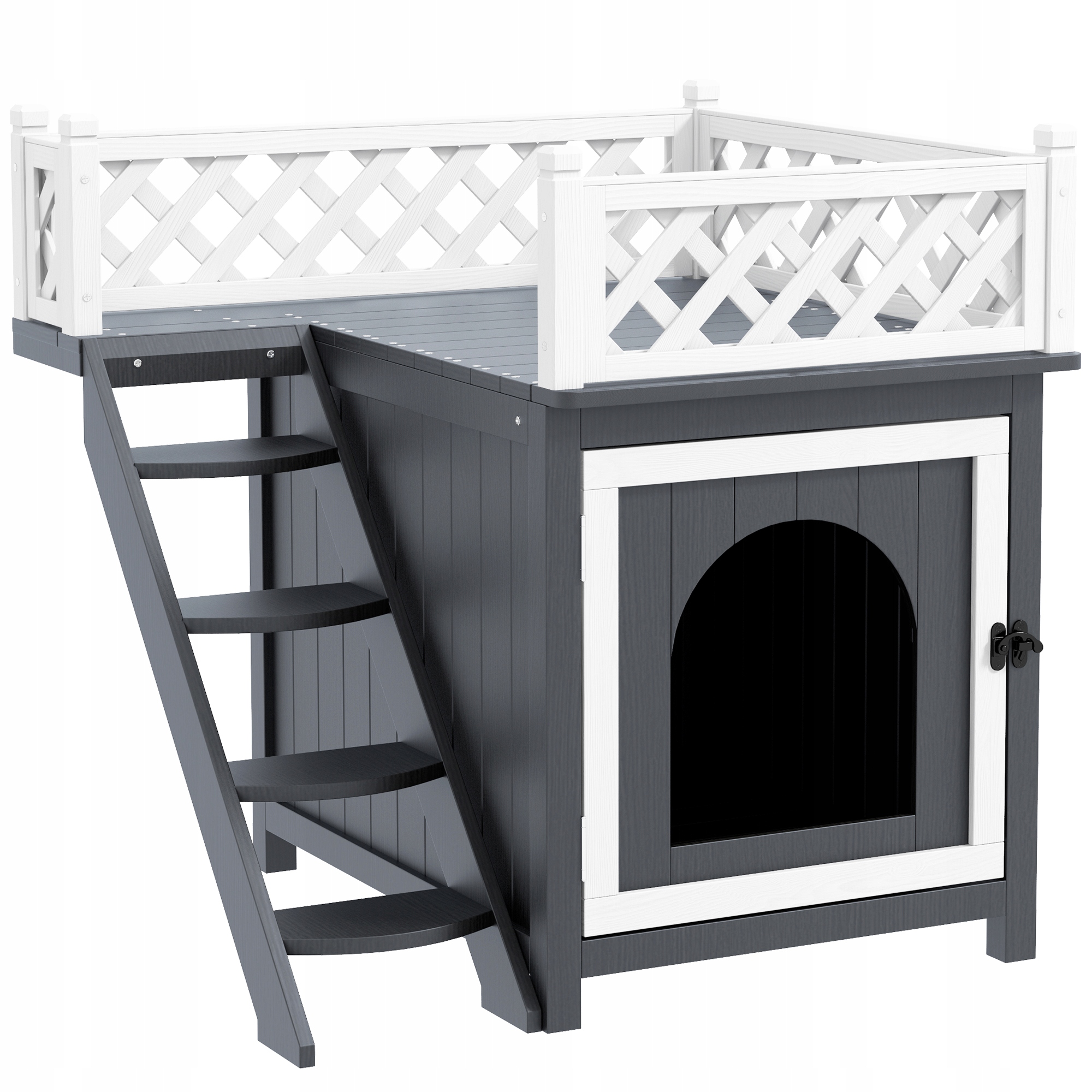 Kočičí jeskyně, kočičí bouda z jedlového dřeva, kočičí domek s balkonem, schody, do 6 kg