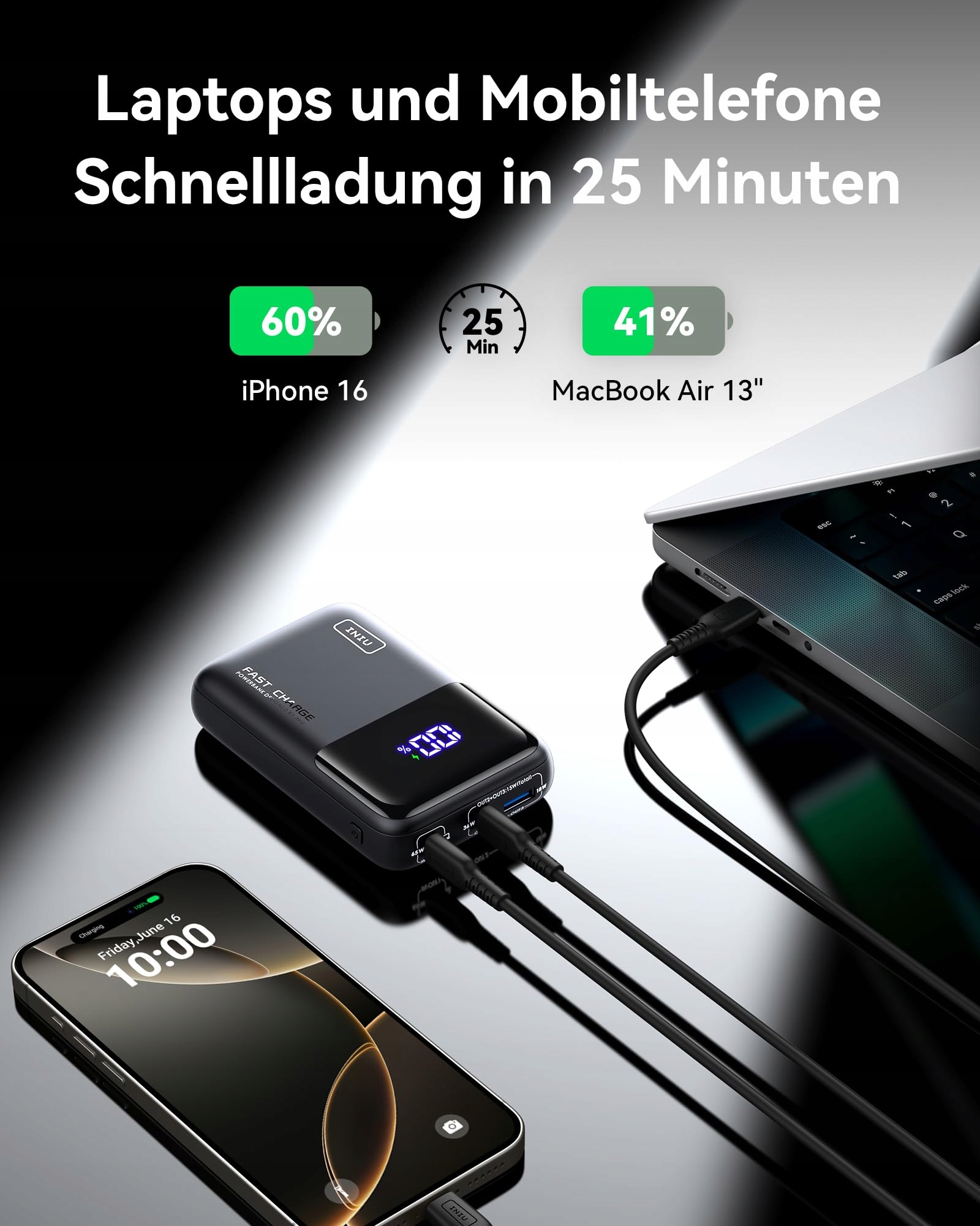 INIU Power Bank 20000mAh 65W USB C Do Laptopa i Telefonu — miniatura 3