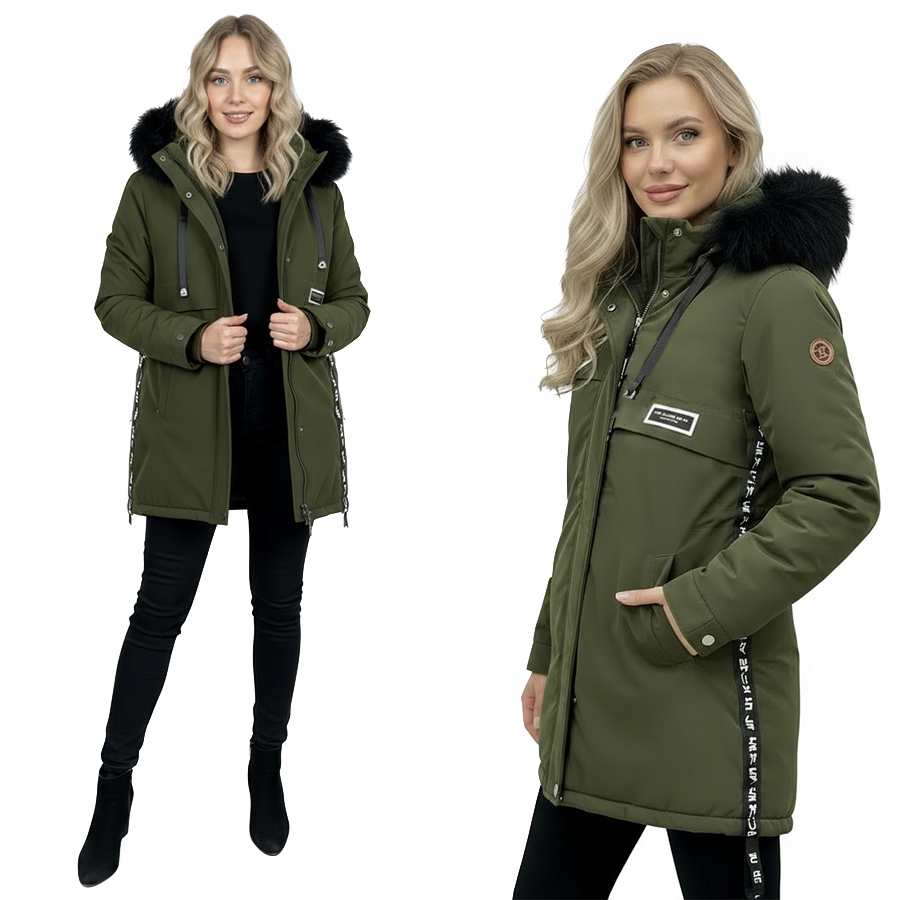 Dámský Zimní Kabát Delší Zateplený S Kapucí A Teplým Kožíškem L