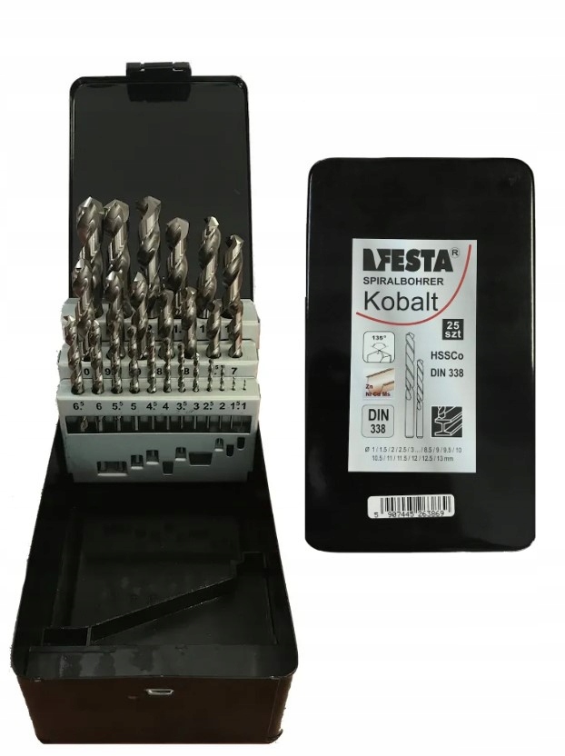 Wiertła Do Metalu Kobaltowe HSSCo 25szt. Festa 1-13mm w kasecie Made In Eu