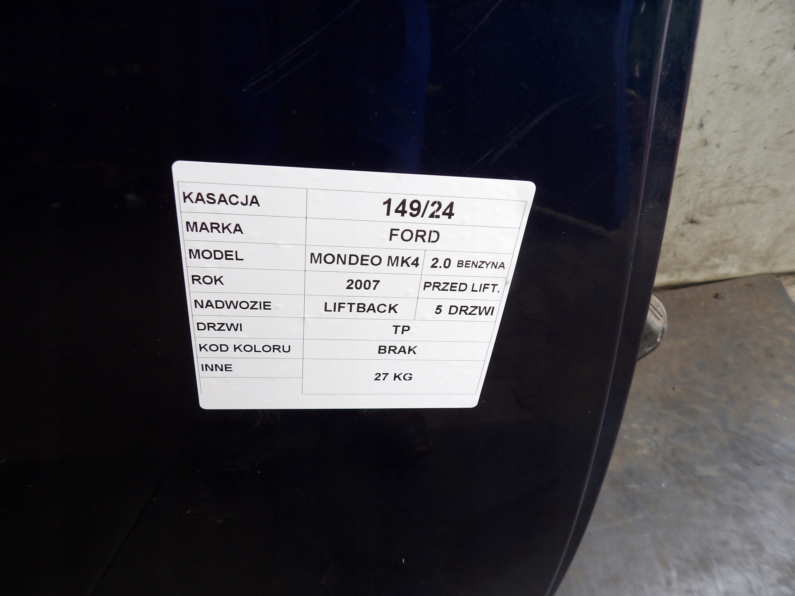 Ford Mondeo MK4 door rear. right liftback 5D