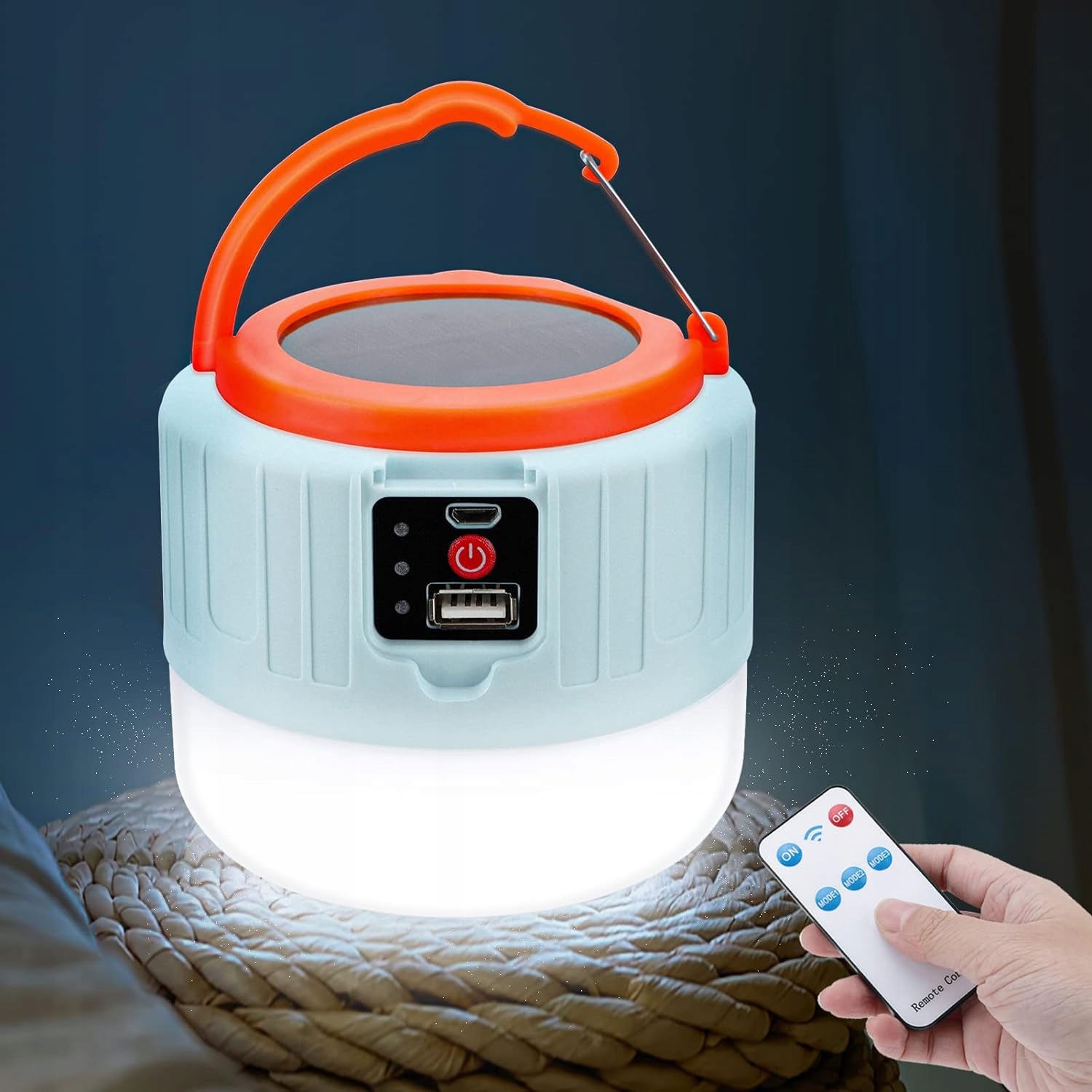 LATARNIE SOLARNE PRZENOŚNA KEMPINGOWE USB LED Z HACZYK I PILOTEM Kolor dominujący biały