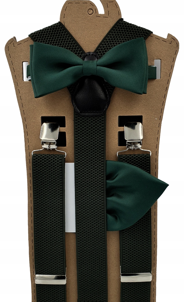 

Zieleń butelkowa szelki mucha zielona z poszetką