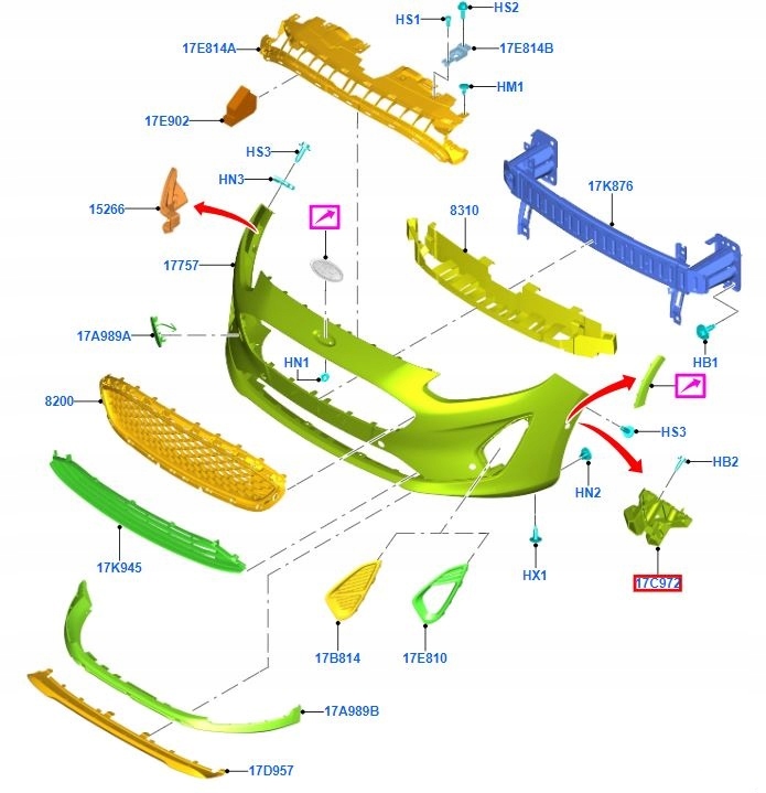 SLIZG ZDERZAKA PRZOD LEWY FORD FIESTA Mk8 2017 Installation side Front