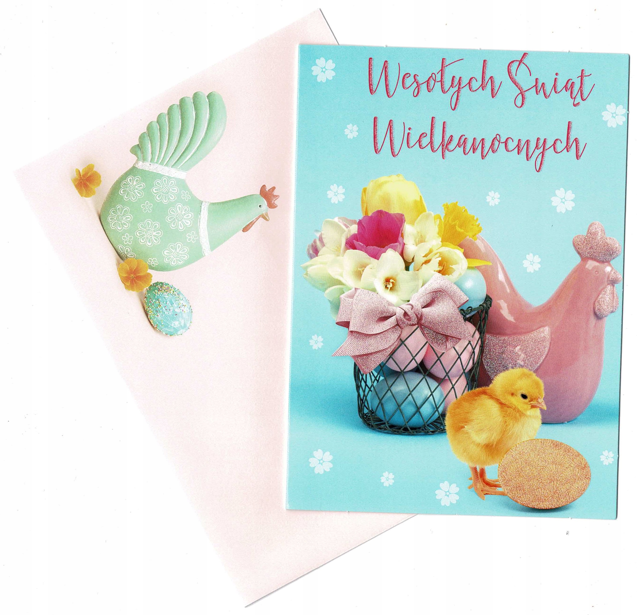 KARNET KARTKA ŚWIĄTECZNA WIELKANOC Z BROKATEM 8szt Wysokość produktu 16.7 cm