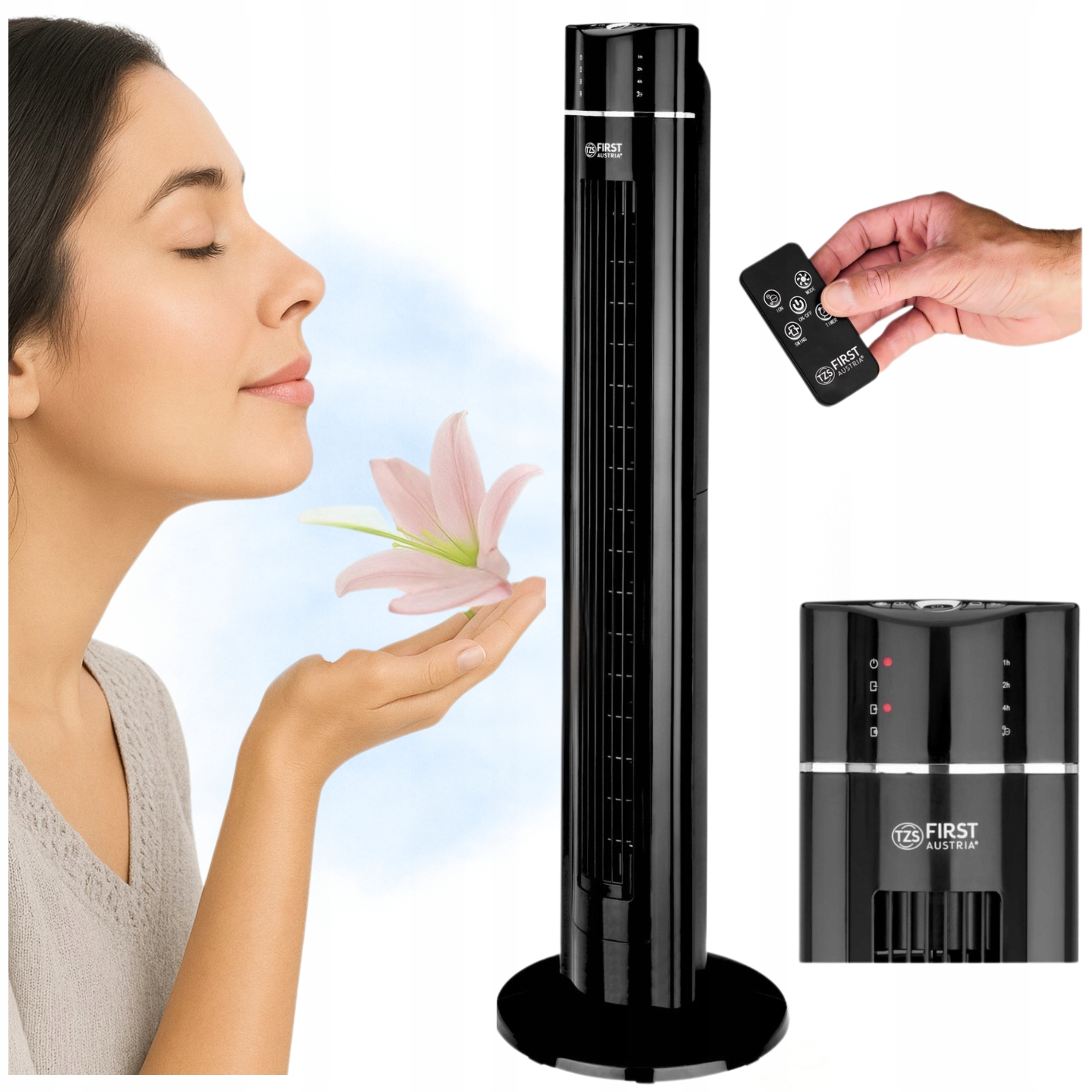 Veterný ventilátor Stĺpový ventilátor First Austria tichý diaľkový ovládač časovač aromaterapia