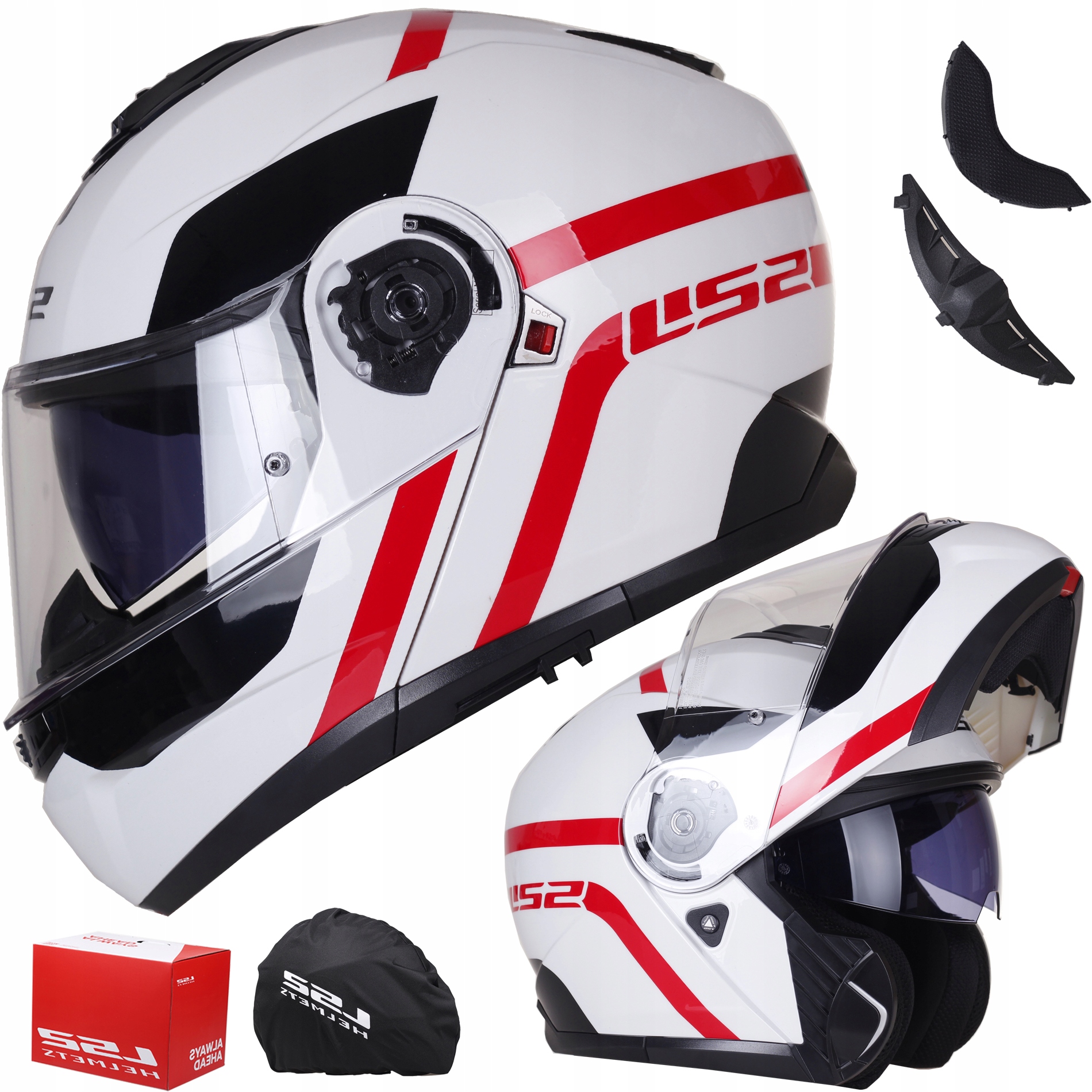 Motocyklová prilba LS2 Strobe II Autox biela červená Prilba Čeľusťová FF908