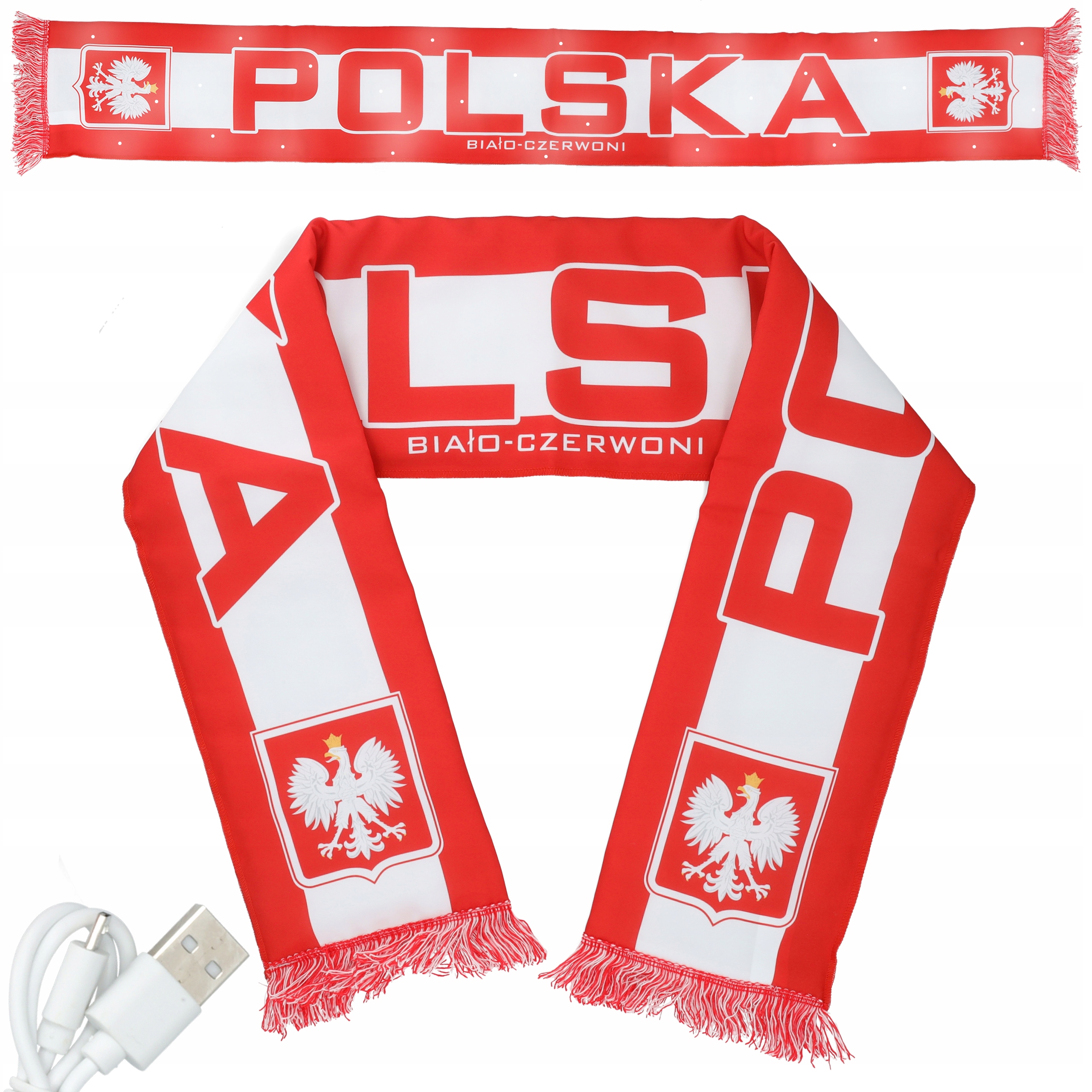 SZALIK POLSKA SZALIK KIBICA REPREZENTACJI DWUSTRONNY ŚWIECĄCY LED USB