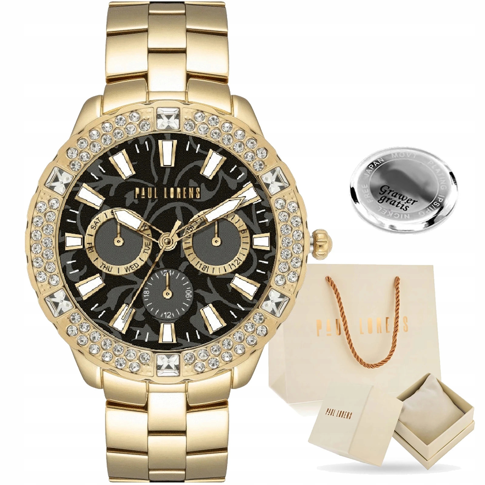 Dámské hodinky Paul Lorens Naomi elegantní Zirkony datová krabička Gravírování