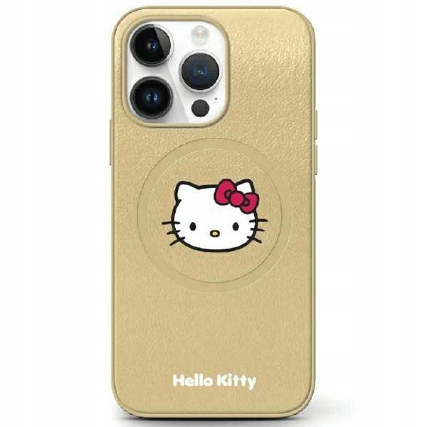 Hello Kitty Leather Kitty Head MagSafe – Pouzdro pro iPhone 14 (zlaté)