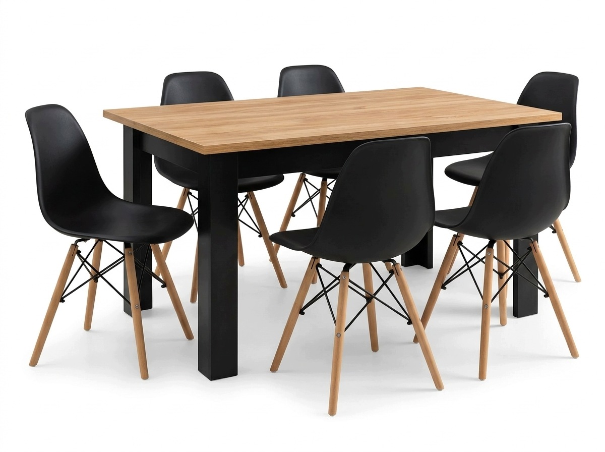 Stół z Krzesłami 120x80 Dąb Craft 6 Krzeseł Skandynawskich Czarnych
