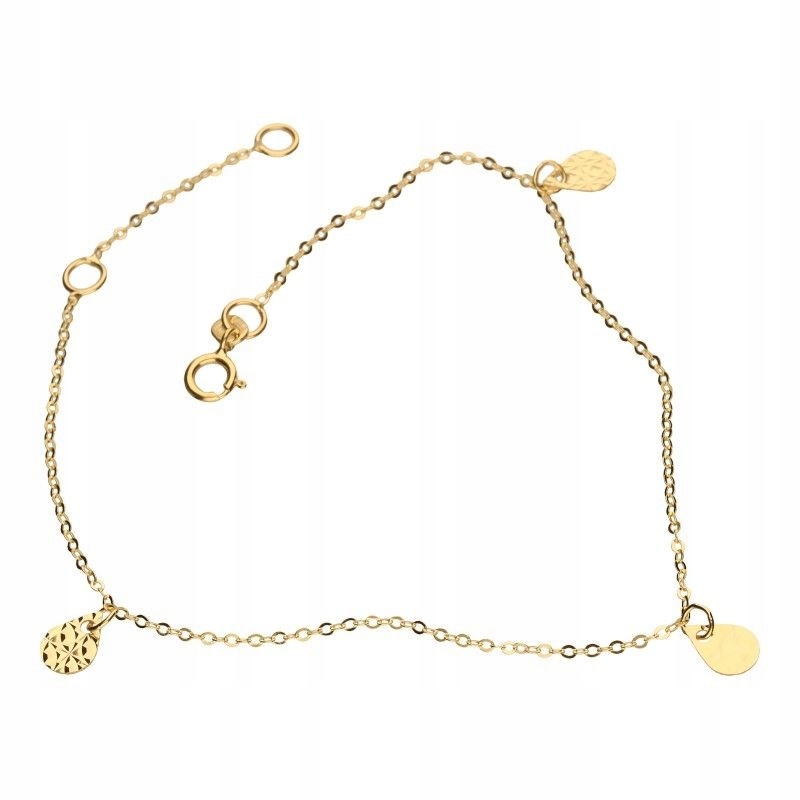 Zlatý řetízkový náramek 585 s přívěsky, diamantové kapky slzy