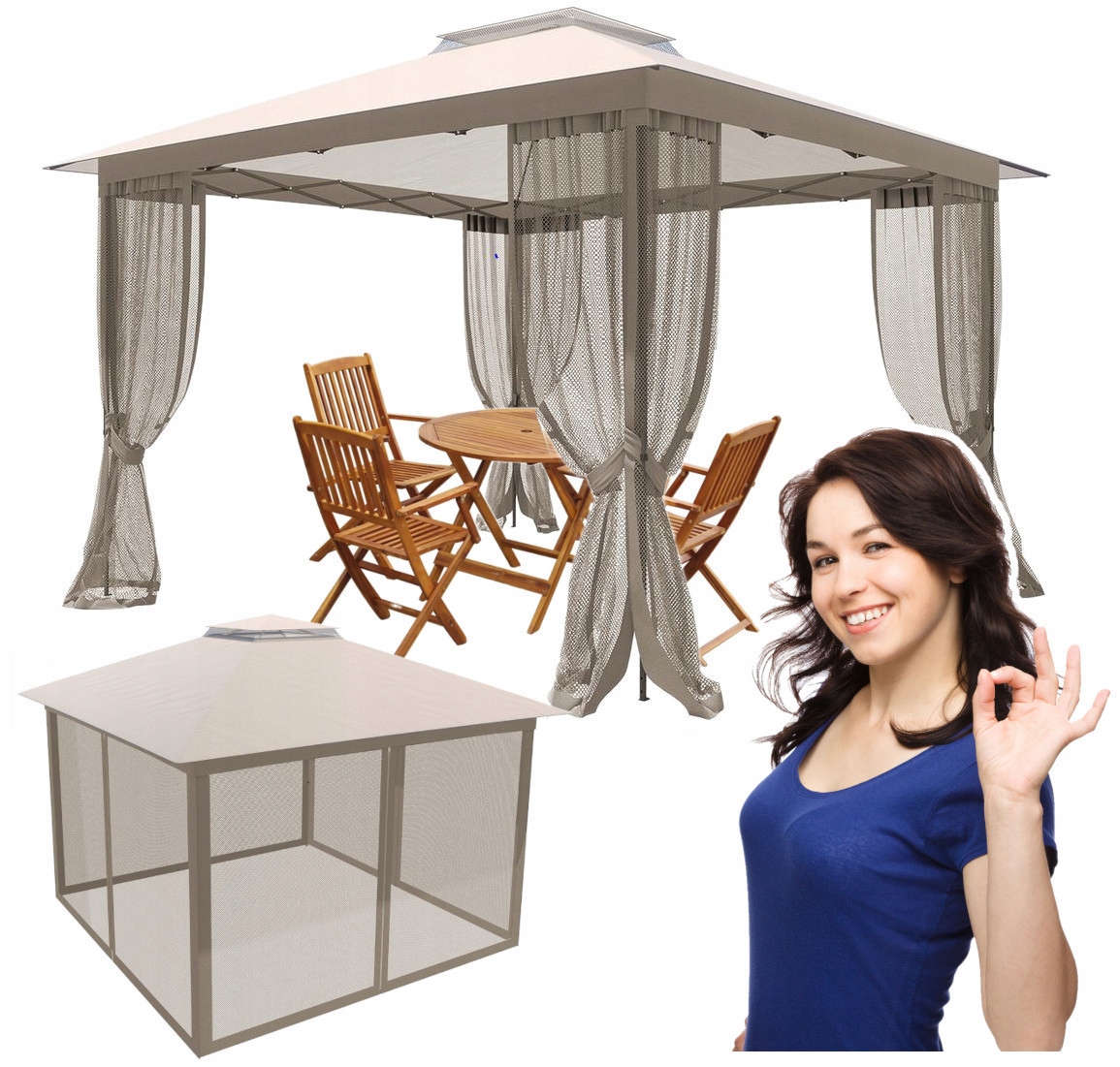 Záhradný pavilón Stan Altánok s moskytiérou 4 steny 3x3 m Rošt Automat