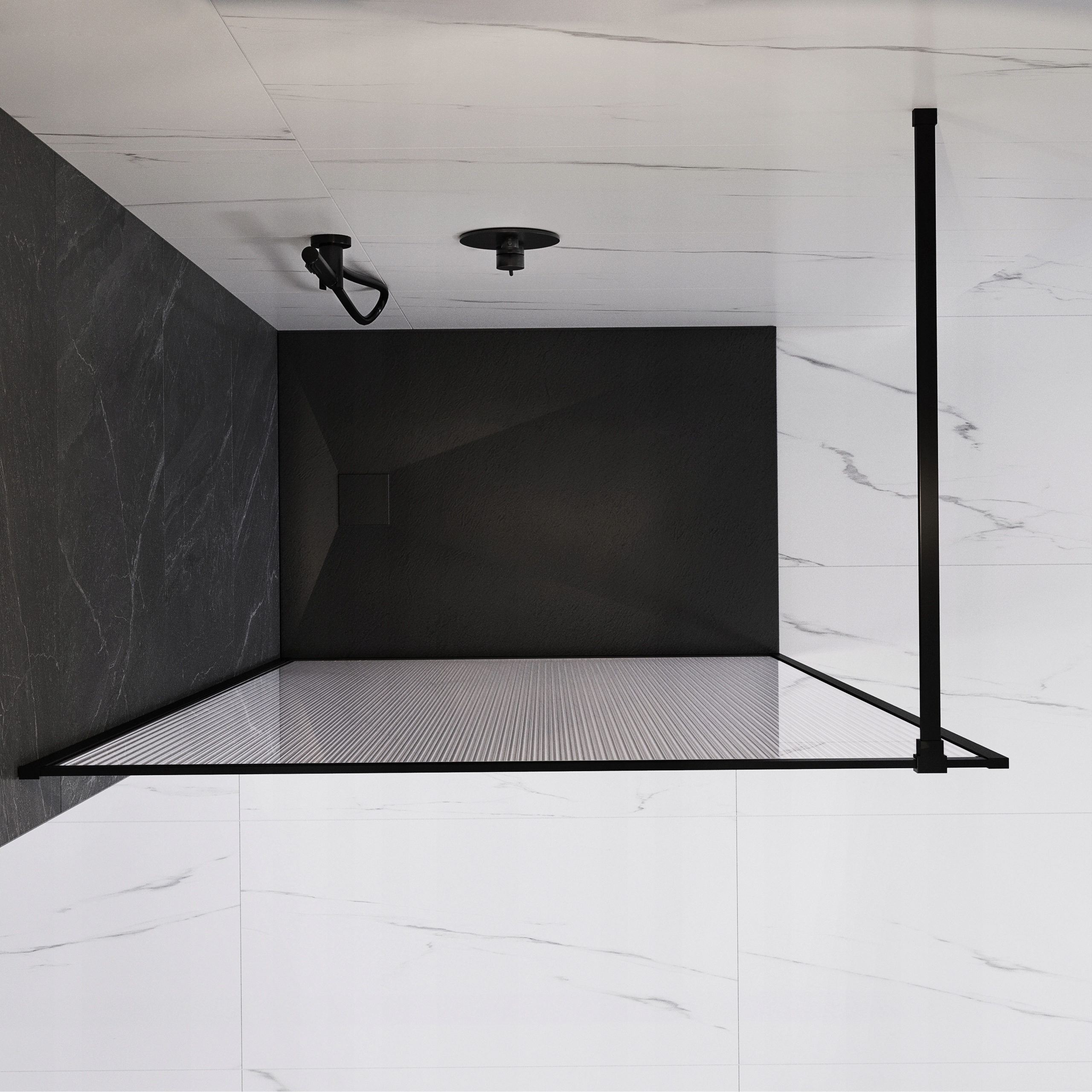 VELDMAN ŚCIANKA PRYSZNICOWA RYFLOWANA CZARNA RAMA MADRYT 110 CM 8 MM Kod producenta FD888-110-8-BL