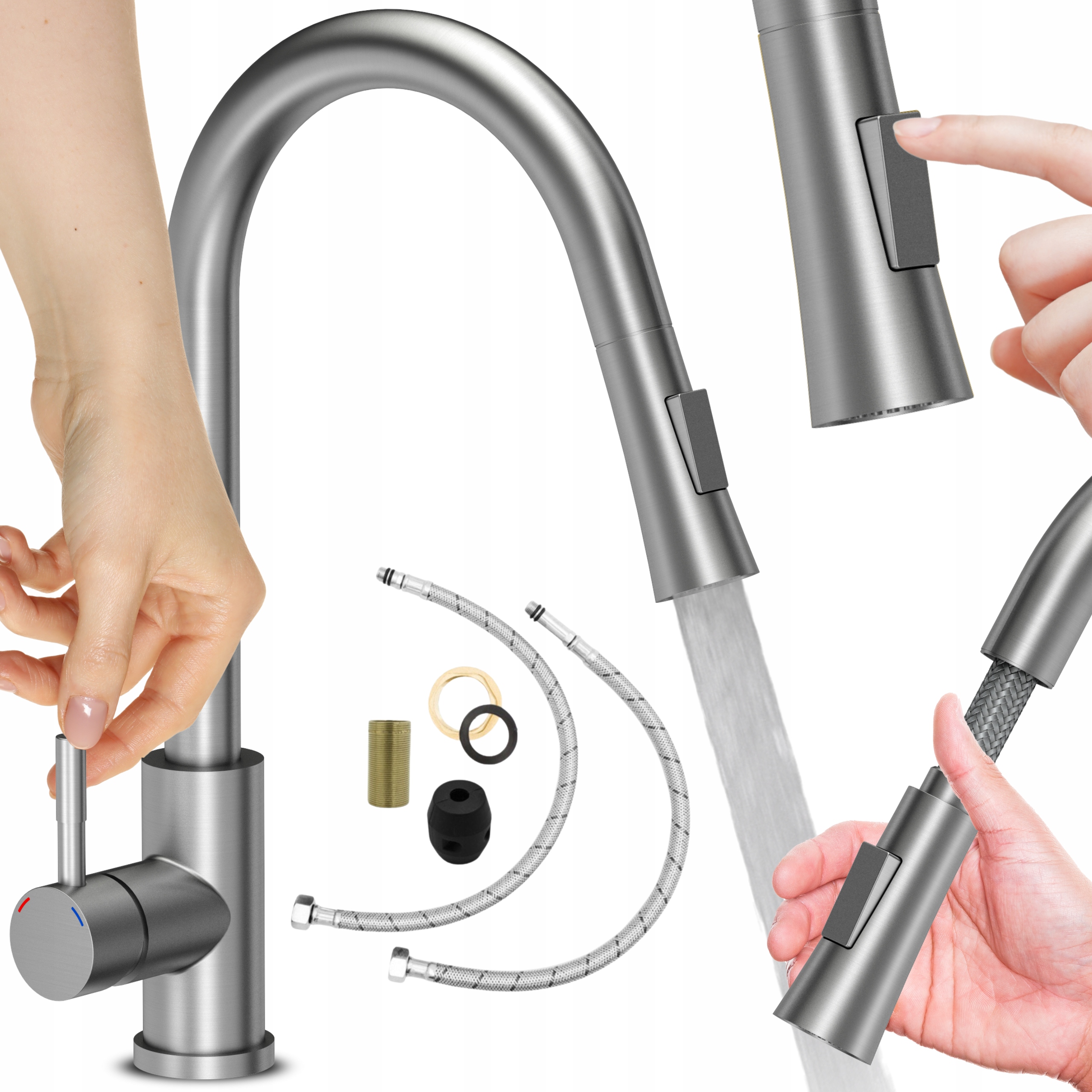 Kuchynská Batéria S Výsuvným Výtokom A Sprchovacím Kohútikom Do Kuchyne, Oceľová