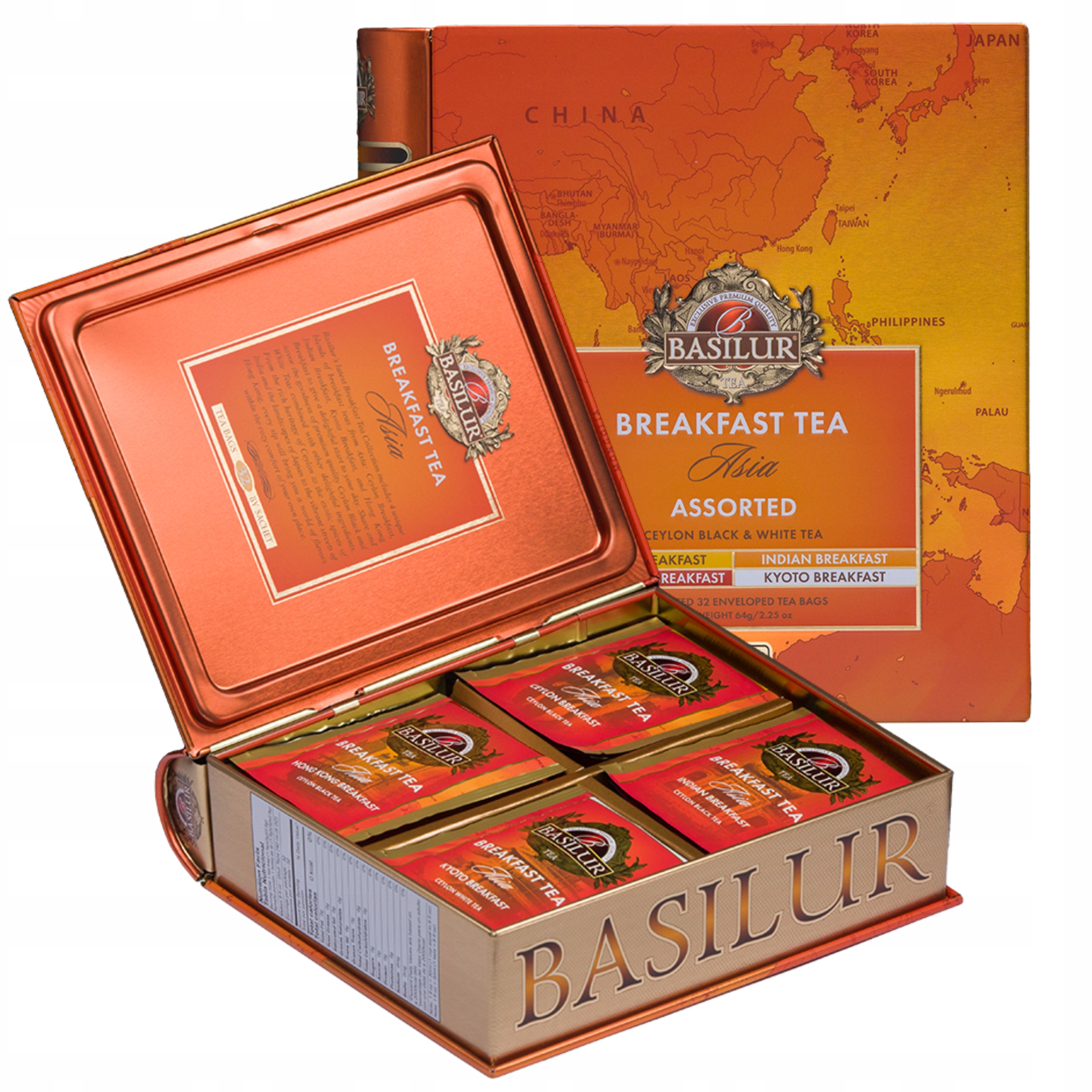 Levně Basilur Breakfast Tea Asia sada čajů 4 Chutě plechovka Na Dárek 32 ks