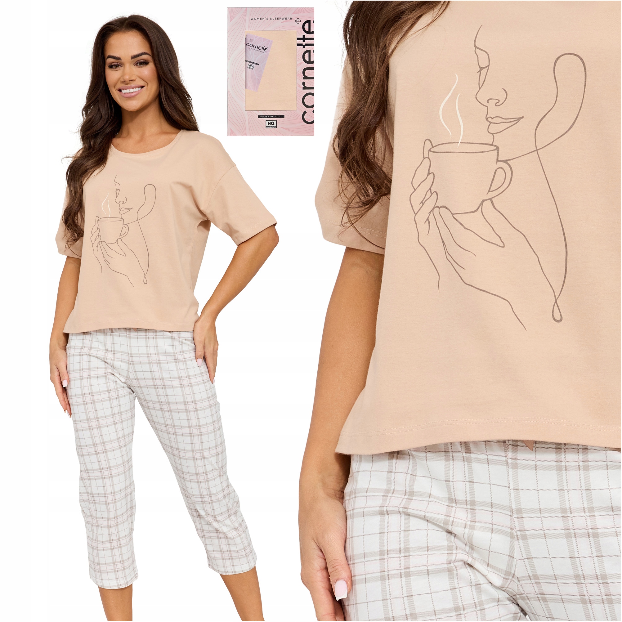 Piżama damska bawełniana krótki rękaw spodnie 3 4 Cornette 775/340 XL