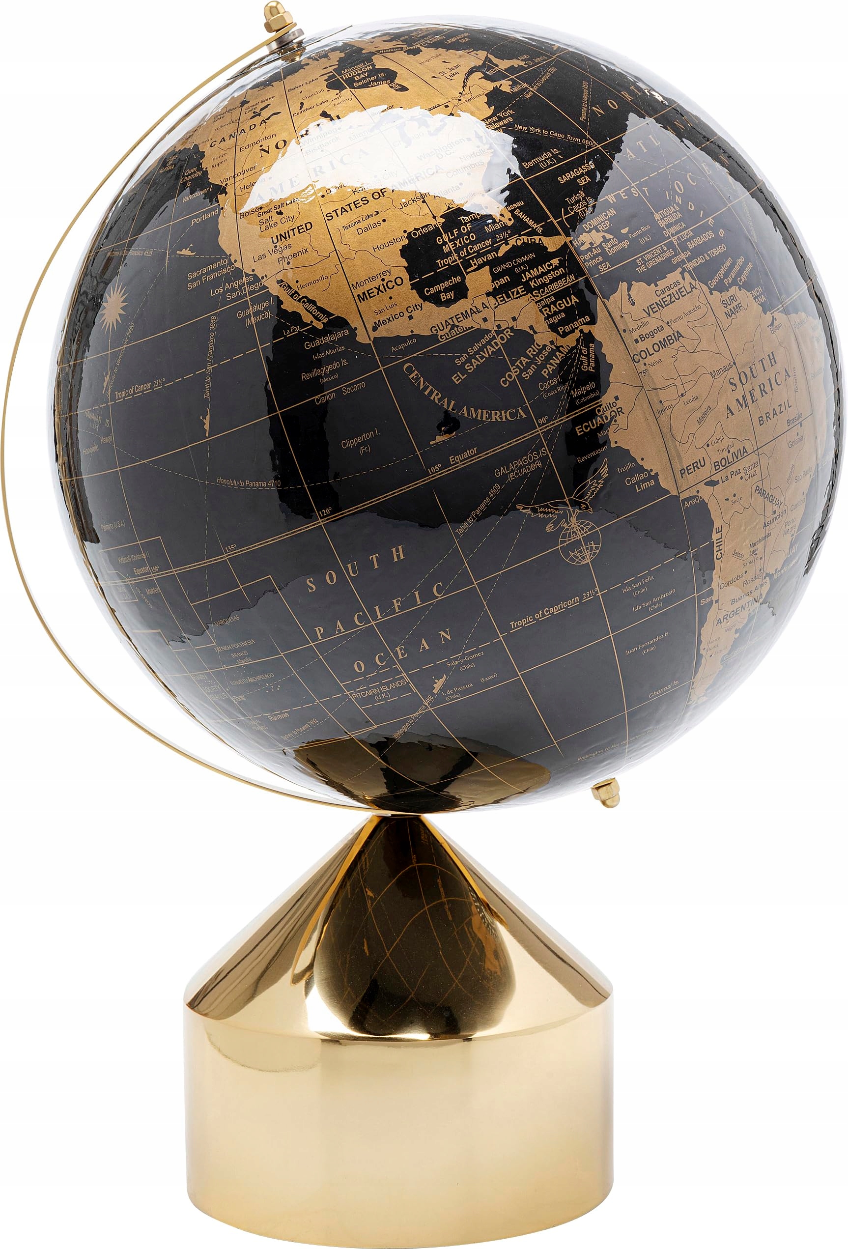 Kare Dizajnový dekoračný predmet Globe Top, čierny, zlatý, 47 x 30 x 30 cm