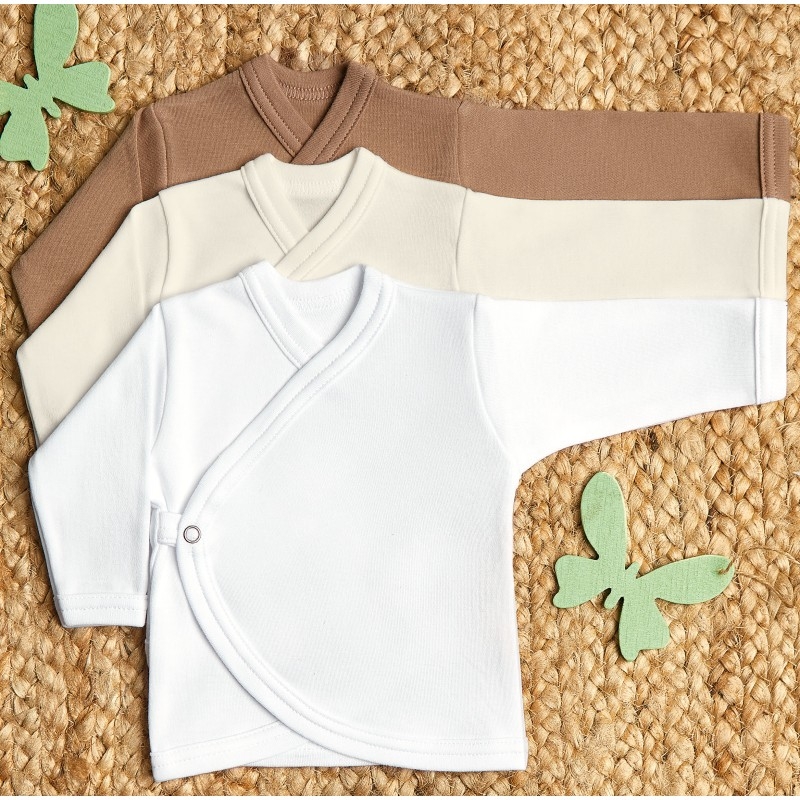 3x Koszulka kopertowa kaftanik 62 biała, ecru, toffi Rękaw długi rękaw