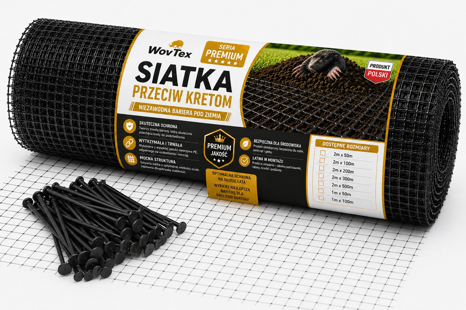 Siatka Na Krety 2x50m Przeciw Kretom Premium 40g Pod Trawnik Polska Kołki