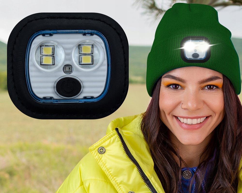 Czapka DLA MĘŻA CHŁOPAKA Z ODBLASKIEM ŚWIATEŁKIEM LED+RĘKAWICZKI DOTYKOWE Kod producenta WebBBeanie_GN