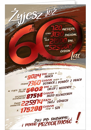 

Kartka na 60 urodziny z życzeniami zabawna lux ST4