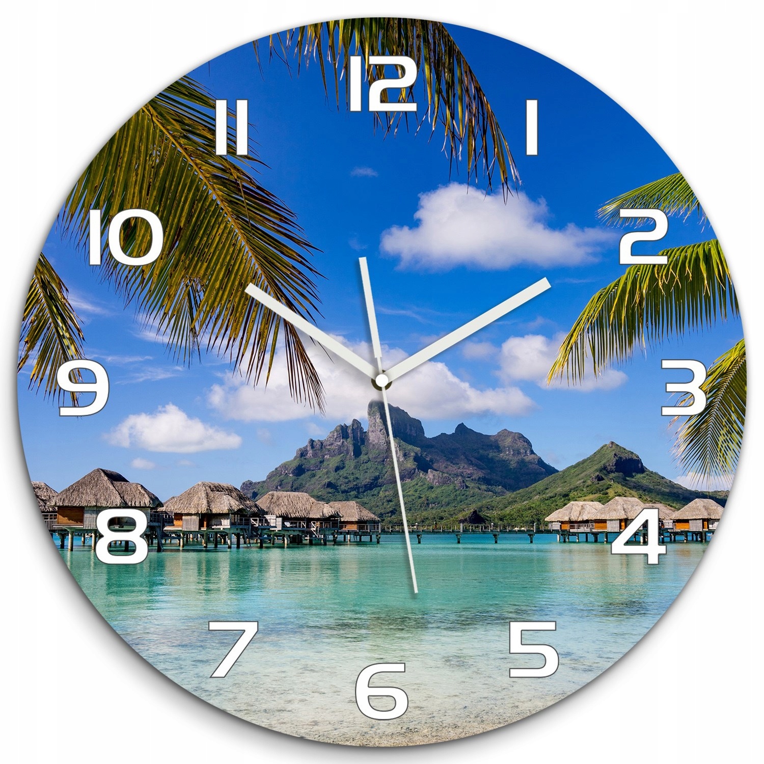 

Wiszący szklany zegar Palmy na Bora Bora fi 60 cm