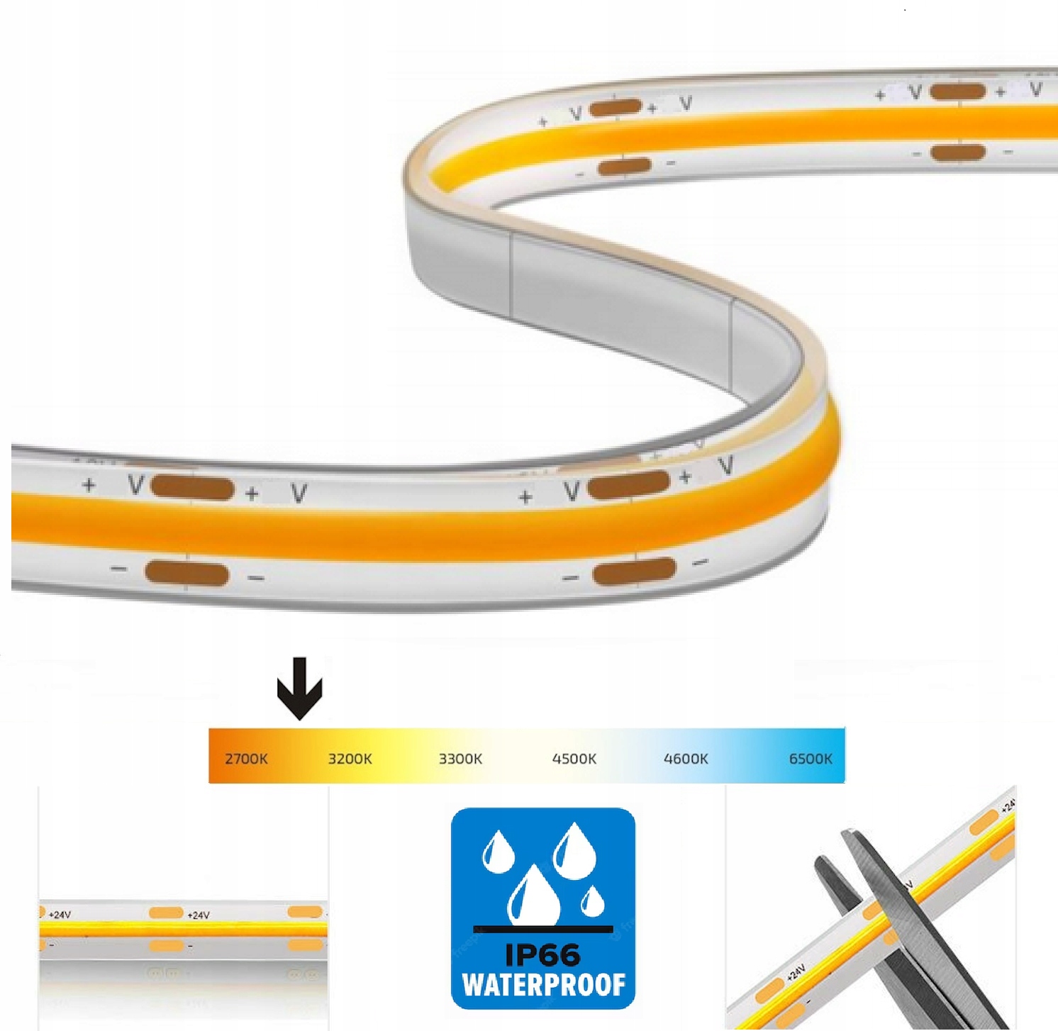 Taśma LED PRO COB 10W WODOODPORNA IP66 3000K BC WW