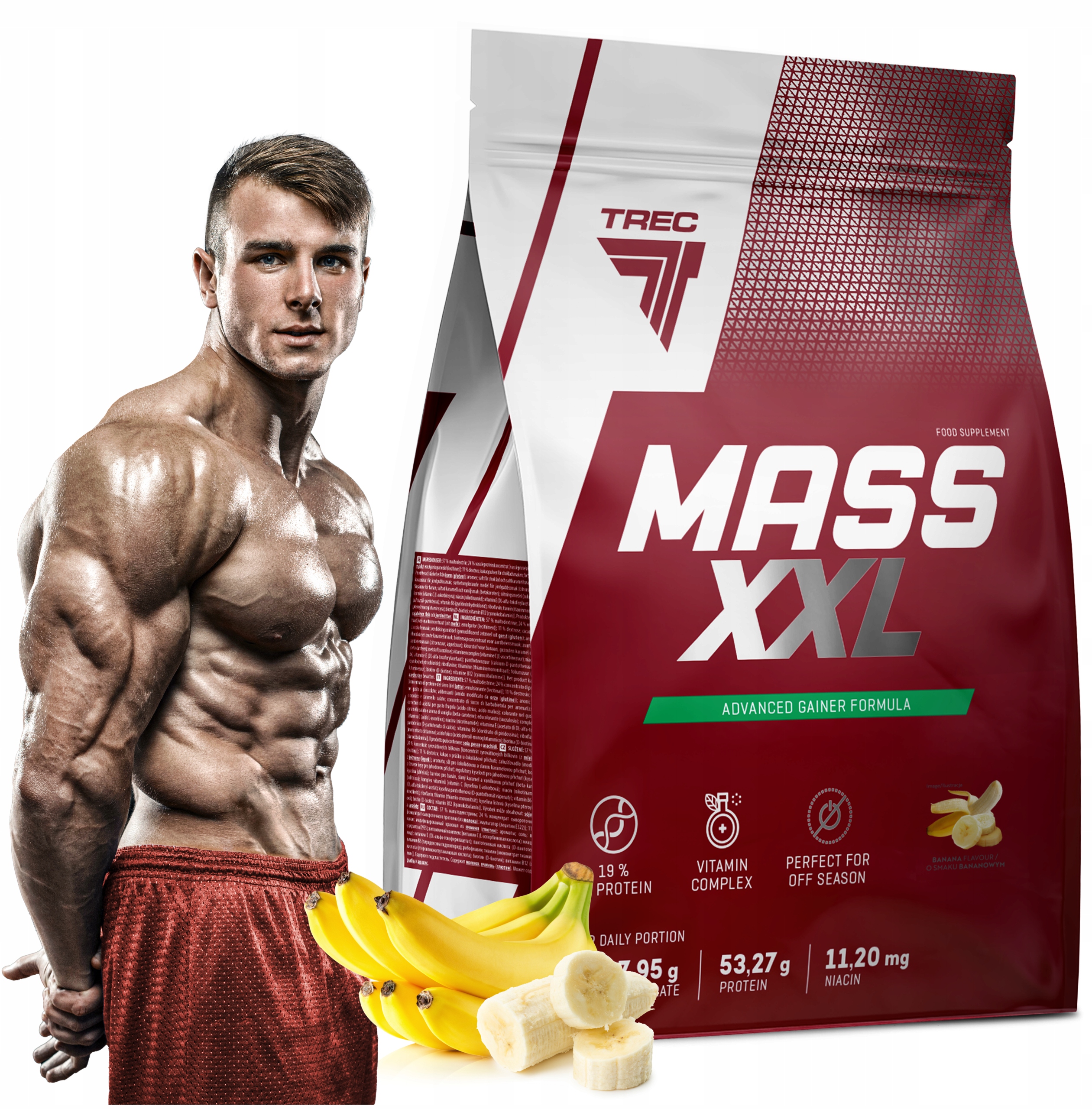 Gainer Trec Mass XXL 3000g Mutant Mass Sacharidy Velké 3kg