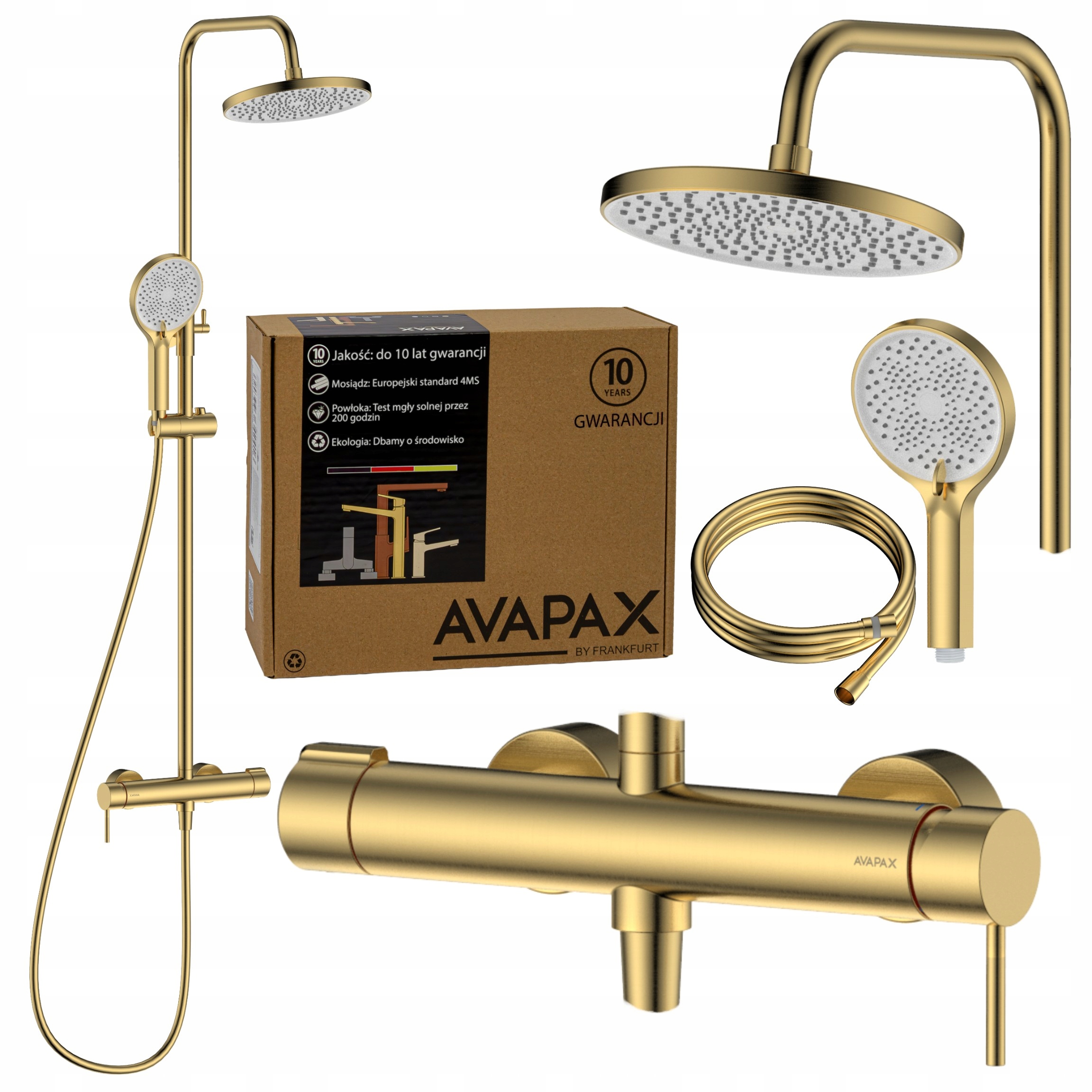 Sprchový set zlatá kartáčovaná s nastavitelnou dešťovou sprchou