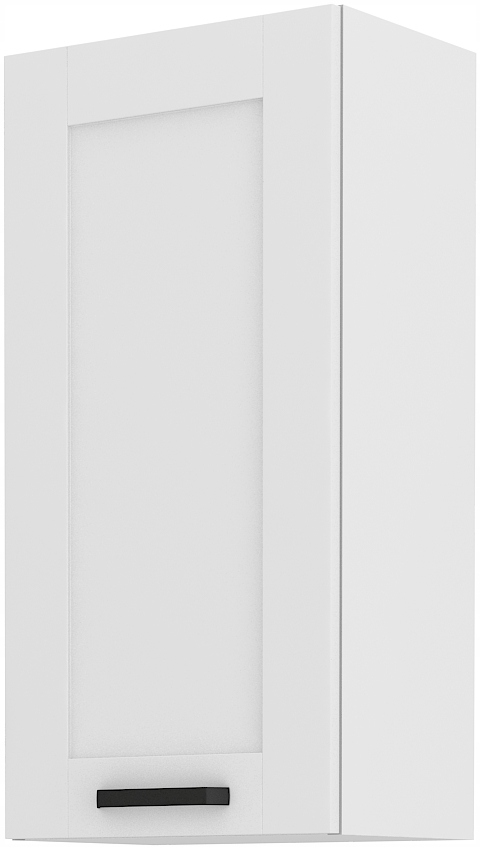 Kuchyňská skříňka 45 cm, závěsná, vysoká, s policemi, bílá, frézovaná přední část.