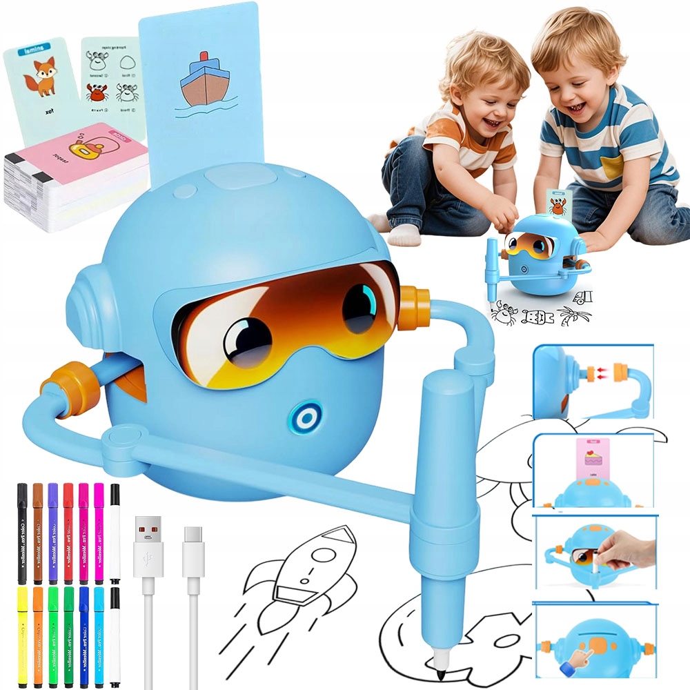 MONTESSORI ROBOT DO RYSOWANIA 100 KART EDUKACYJNA ZABAWKA INTERAKTYWNA