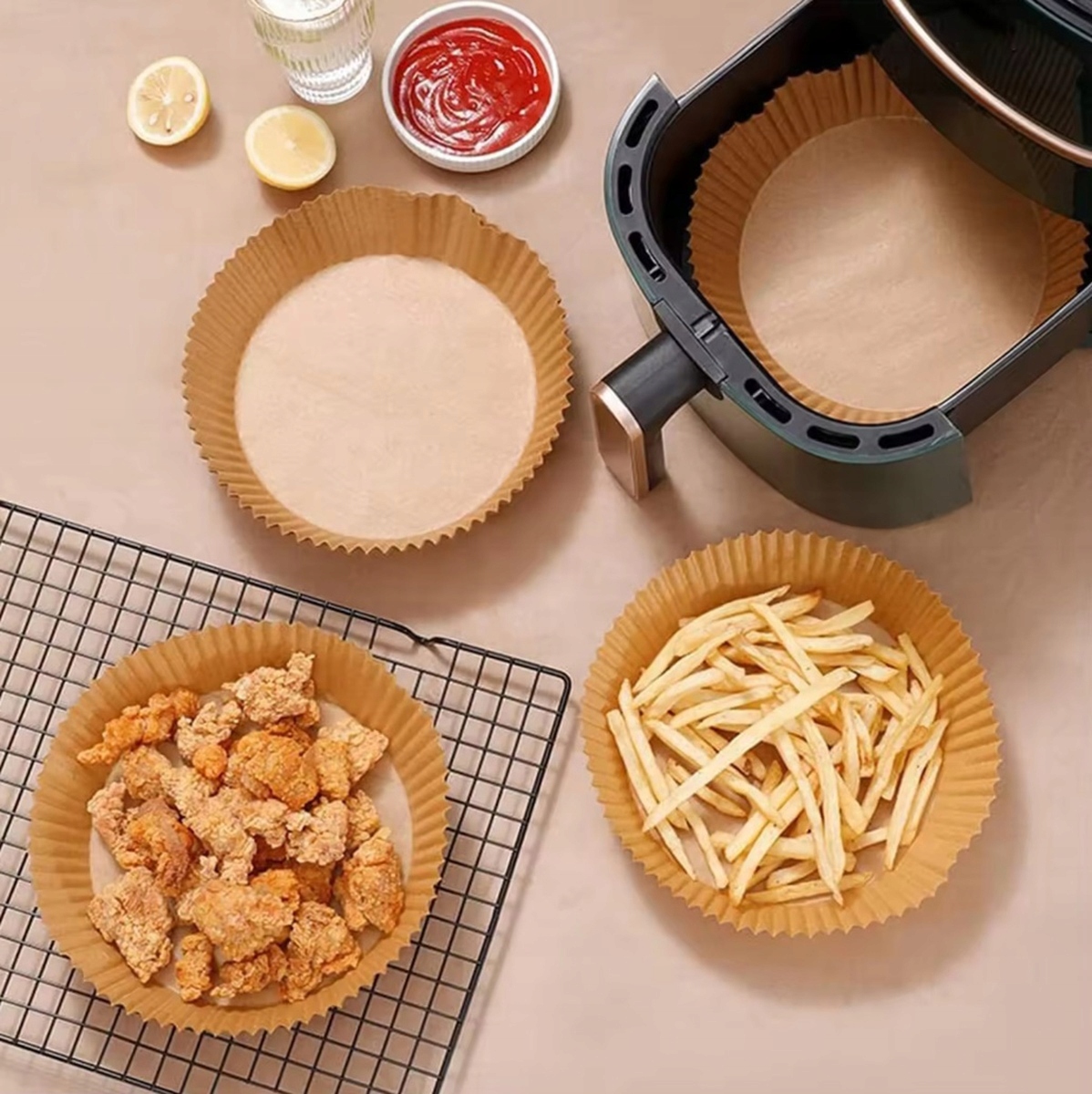 WKŁAD PAPIEROWY DO FRYTKOWNICY AIR FRYER WKŁADY PAPIEROWE 20-24 cm 100szt Rodzaj papier do pieczenia