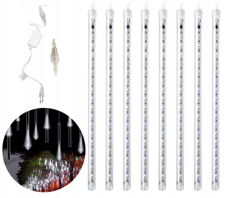 Lampičky Rampouchy Meteory Padající Sníh 80 CM 8 Bílá
