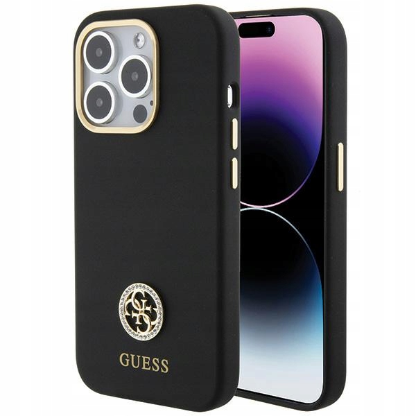 Pouzdro pro iPhone 15 Pro Max Guess Silicone Logo Strass 4G Černé