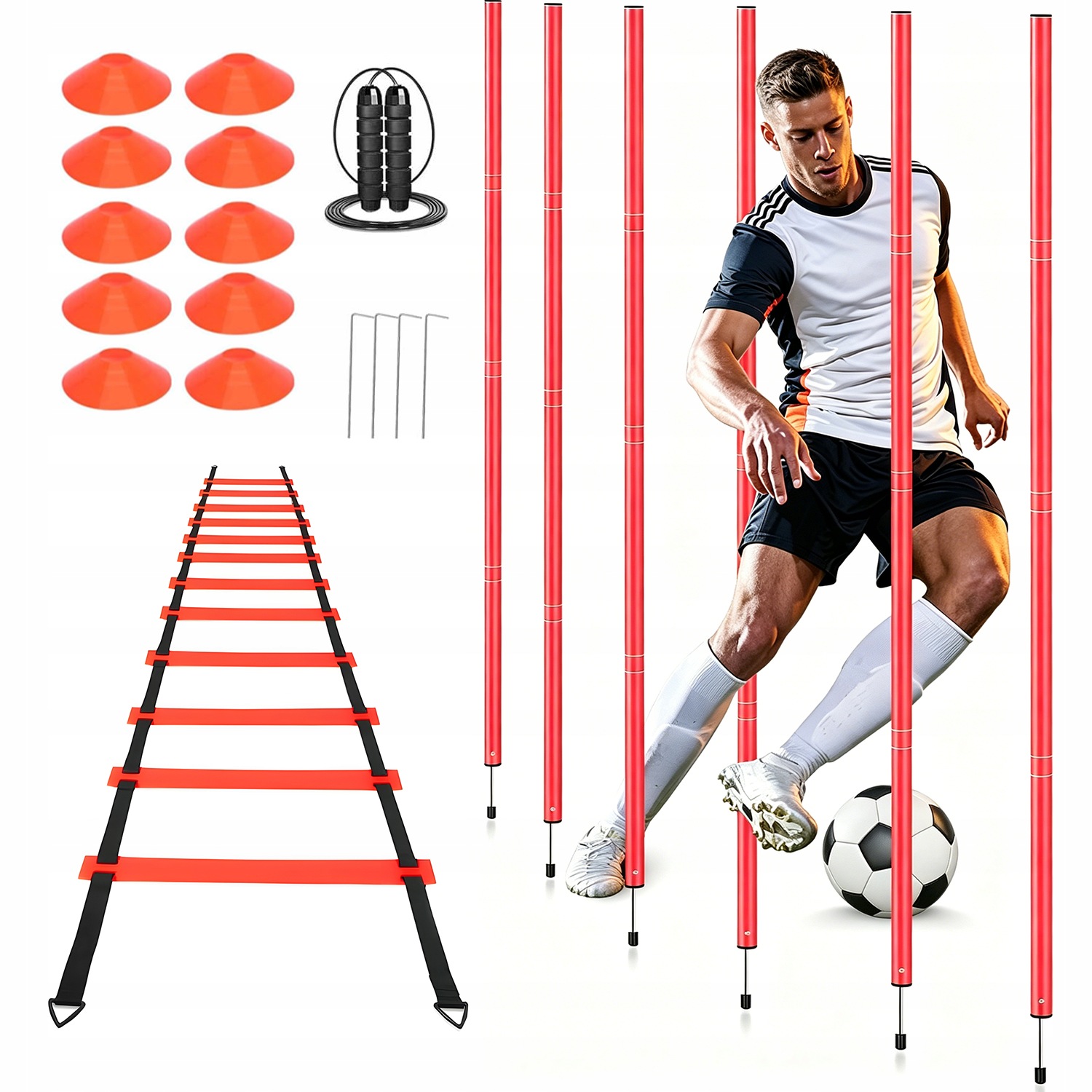 Zestaw Treningowy Piłkarski Drabinka Koordynacyjna Słupkami 180CM Pachołki
