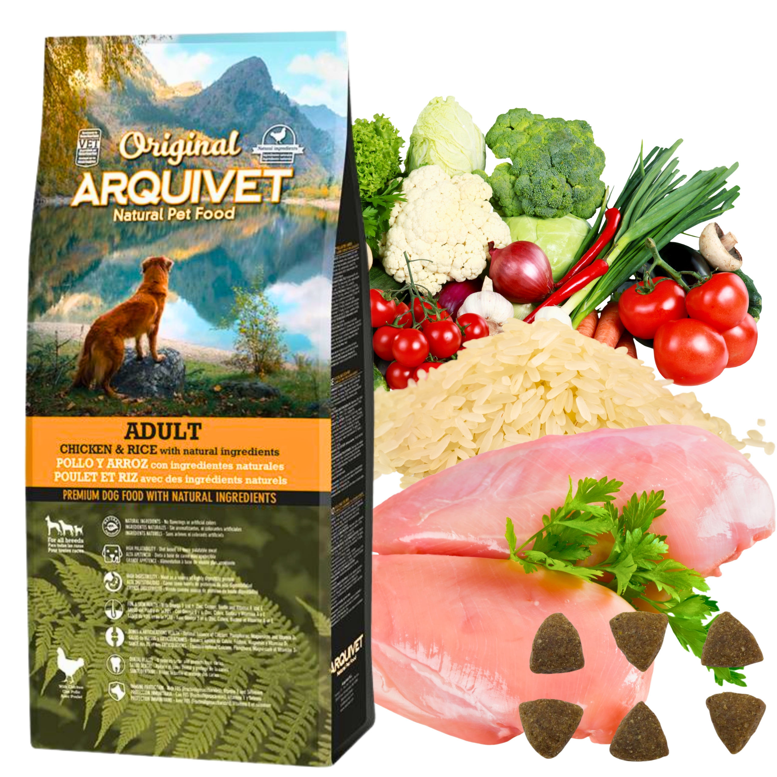 Levně Suché Krmivo pro psa Kuřecí rýže a zelenina kompletní Arquivet Original 12 kg