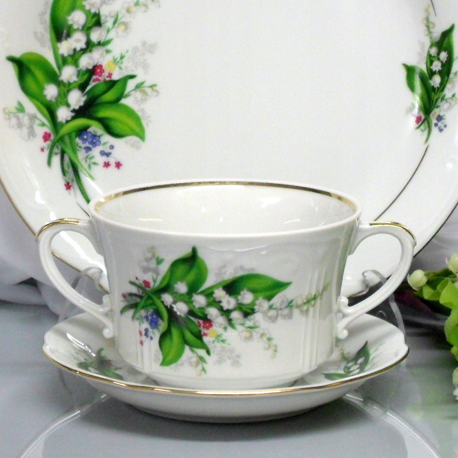 080 BULIONÓWKA 400 SPODEK Kwiat Konwalii KAMELIA CHODZIEŻ MALCER PORCELANA