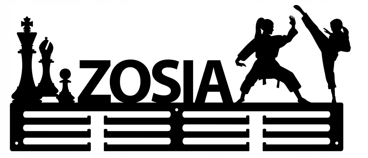 Věšák držák na medaile háček Jméno libovolné nápis logo Černý Karate Šachy
